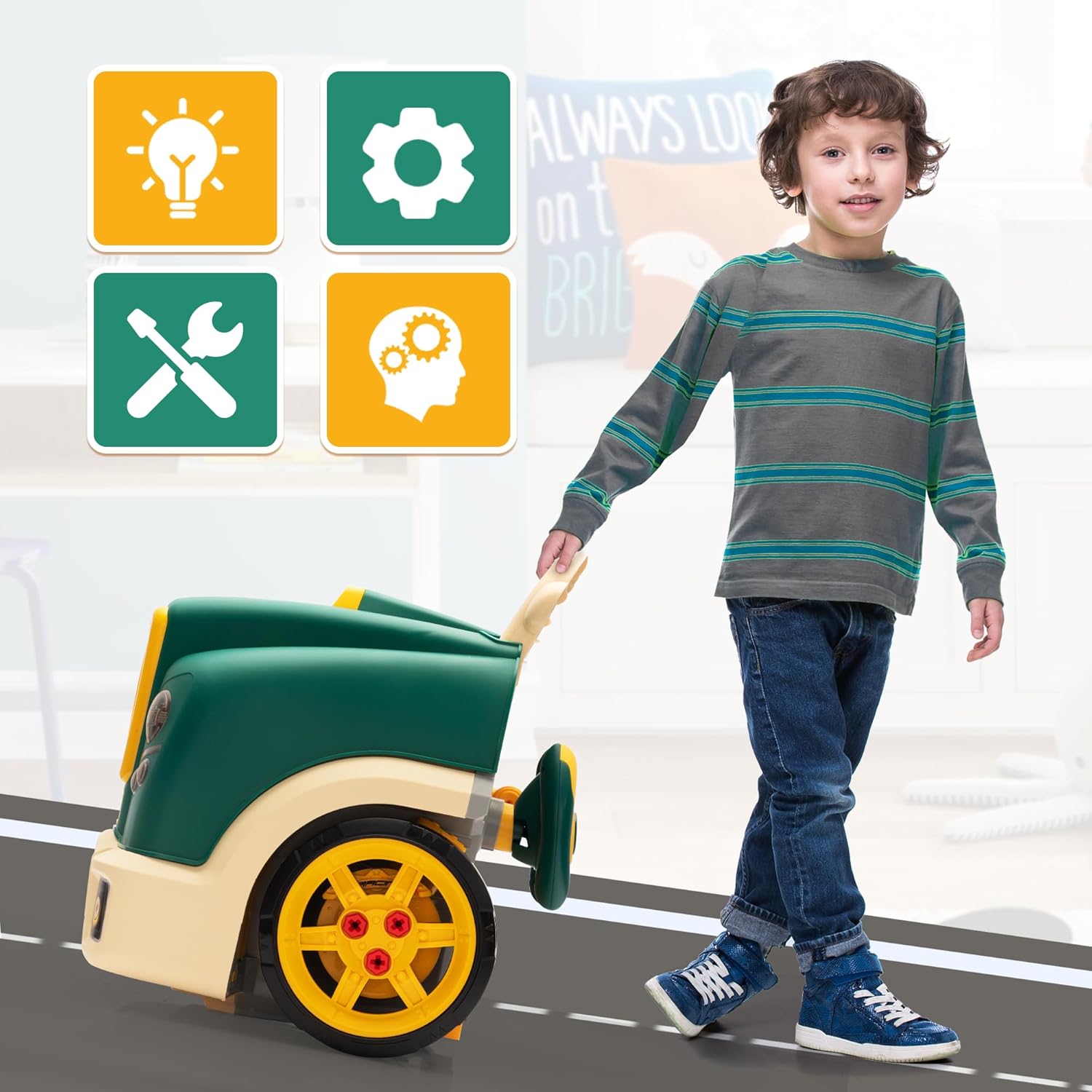 Juguete de motor de camión, juego de reparación mecánica para niños pequeños de 3 a 5 años, kit de construcción de autos grandes y grandes, estación