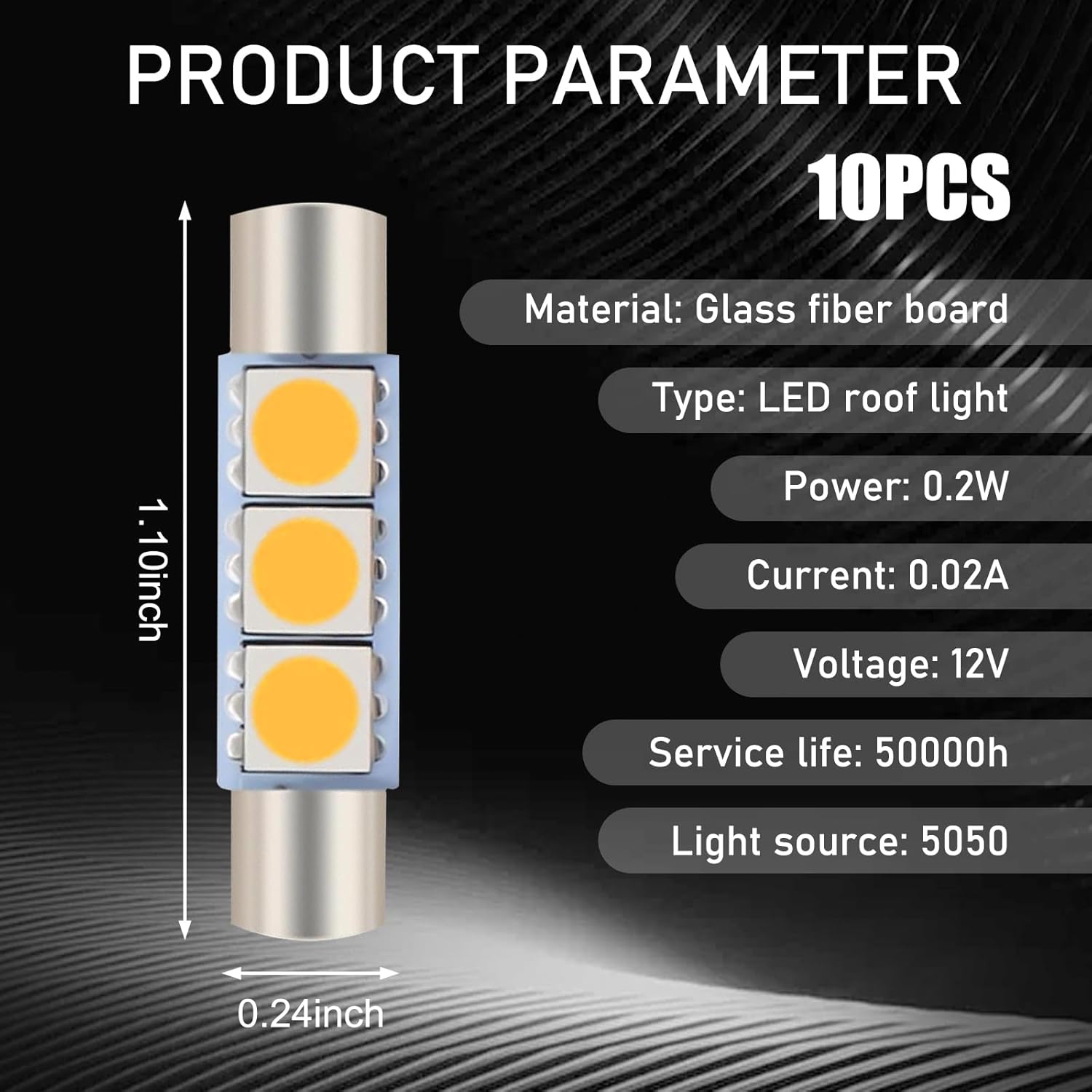 dawfall Pack-10 Car 28mm LED Light, 1.1″ x 0.24″ 5050-3SMD 180 Degree Bright Indoor Light Bulb Replacement, Reading Light Roof Light Makeup Light,