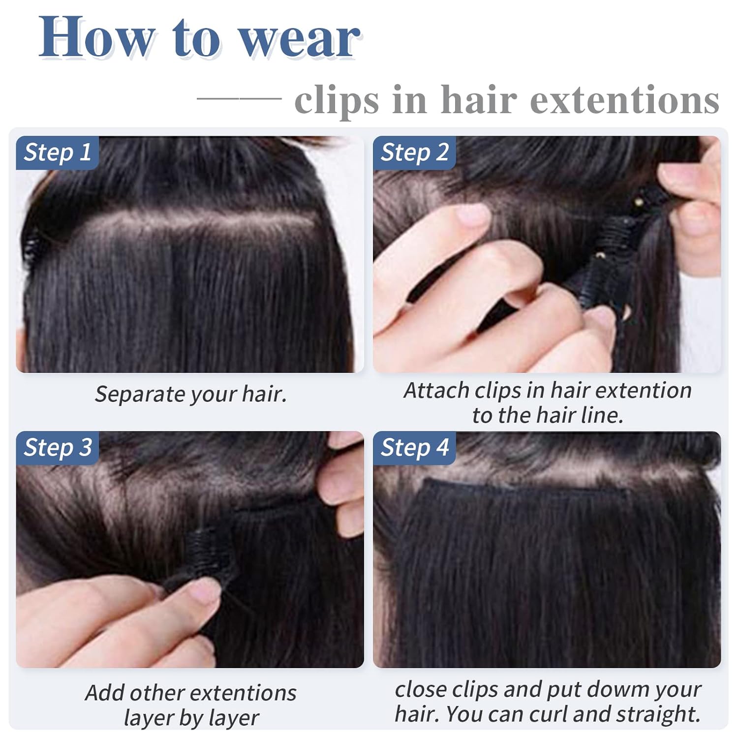 S-noilite – Extensiones de cabello humano real con clip, color negro natural #1B, doble trama, 16 pulgadas, balayage, lacio, 7 unidades, 4.23 oz