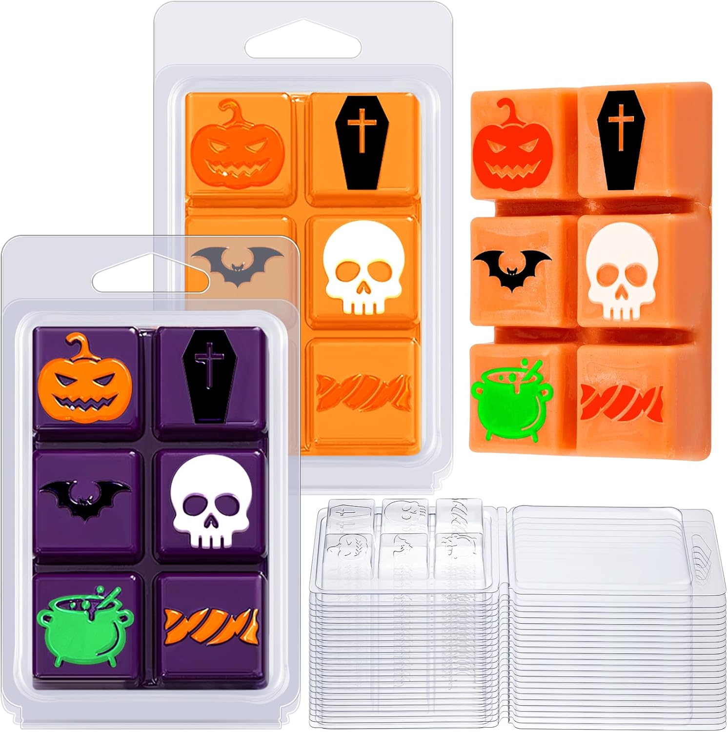 Cholemy 25 moldes de cera derretida para Halloween, recipientes para derretir cera de plástico vacías transparentes de 4.72 x 3.19 x 0.79 pulgadas,