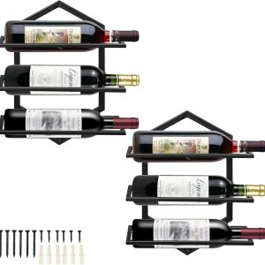 YALINKA 2 piezas de estante de copas de vino montado en la pared, soporte de metal para colgar copas de vino con capacidad para 3 botellas, YALINKA 2 piezas de estante de copas de vino montado en la pared, soporte de metal para colgar copas de vino con capacidad para 3 botellas,