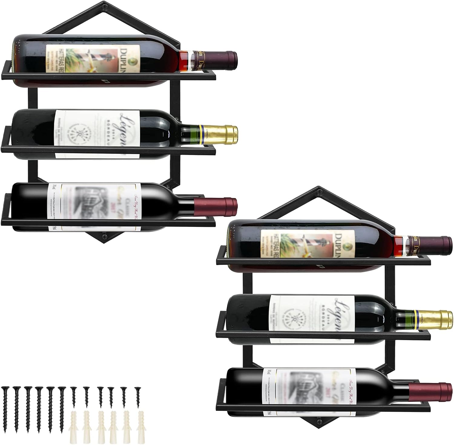 YALINKA 2 piezas de estante de copas de vino montado en la pared, soporte de metal para colgar copas de vino con capacidad para 3 botellas,