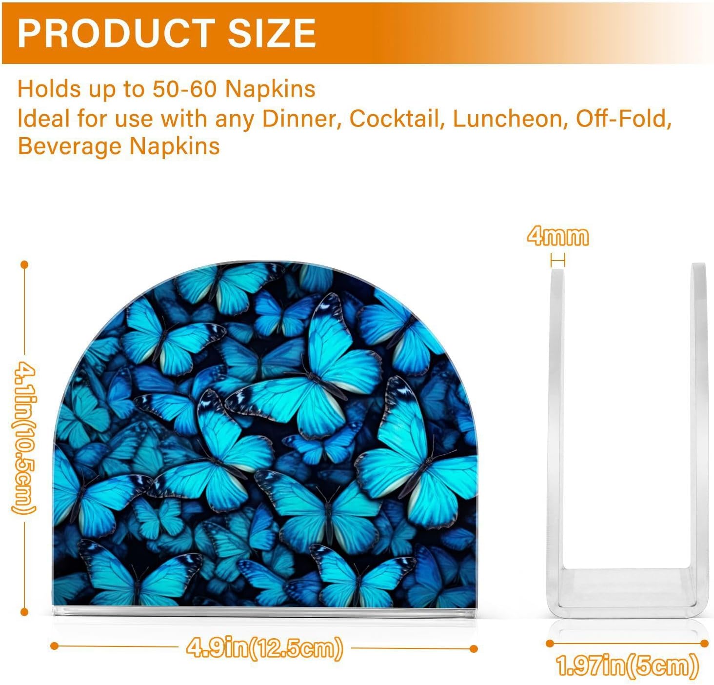 Napkin Holder Blue Butterflies Napkin Holders for Tables, Clear Acrylic Napkin Holders Cocktail Napkin Holder for Kitchen Restaurant Bar Home Decor