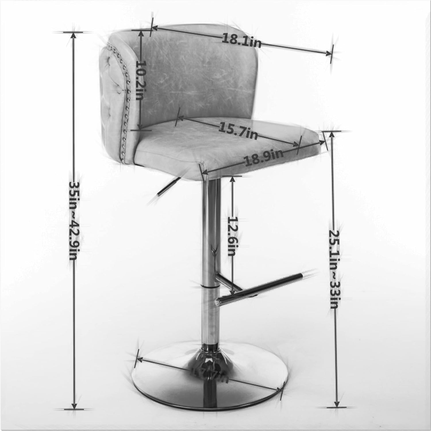 Juego de 2 taburetes de bar giratorios, taburetes de bar ajustables de altura de mostrador, sillas de bar tapizadas de piel sintética con botón