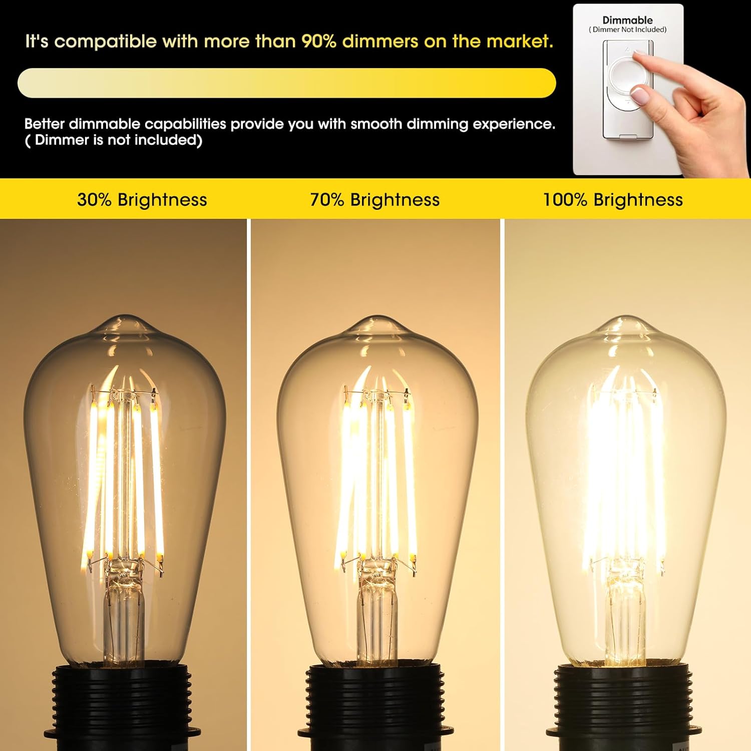 Bombillas LED Edison vintage de 6 W, equivalente a 60 W incandescentes, blanco cálido 2700 K, bombillas de filamento LED antiguas ST58 con 90+ CRI,