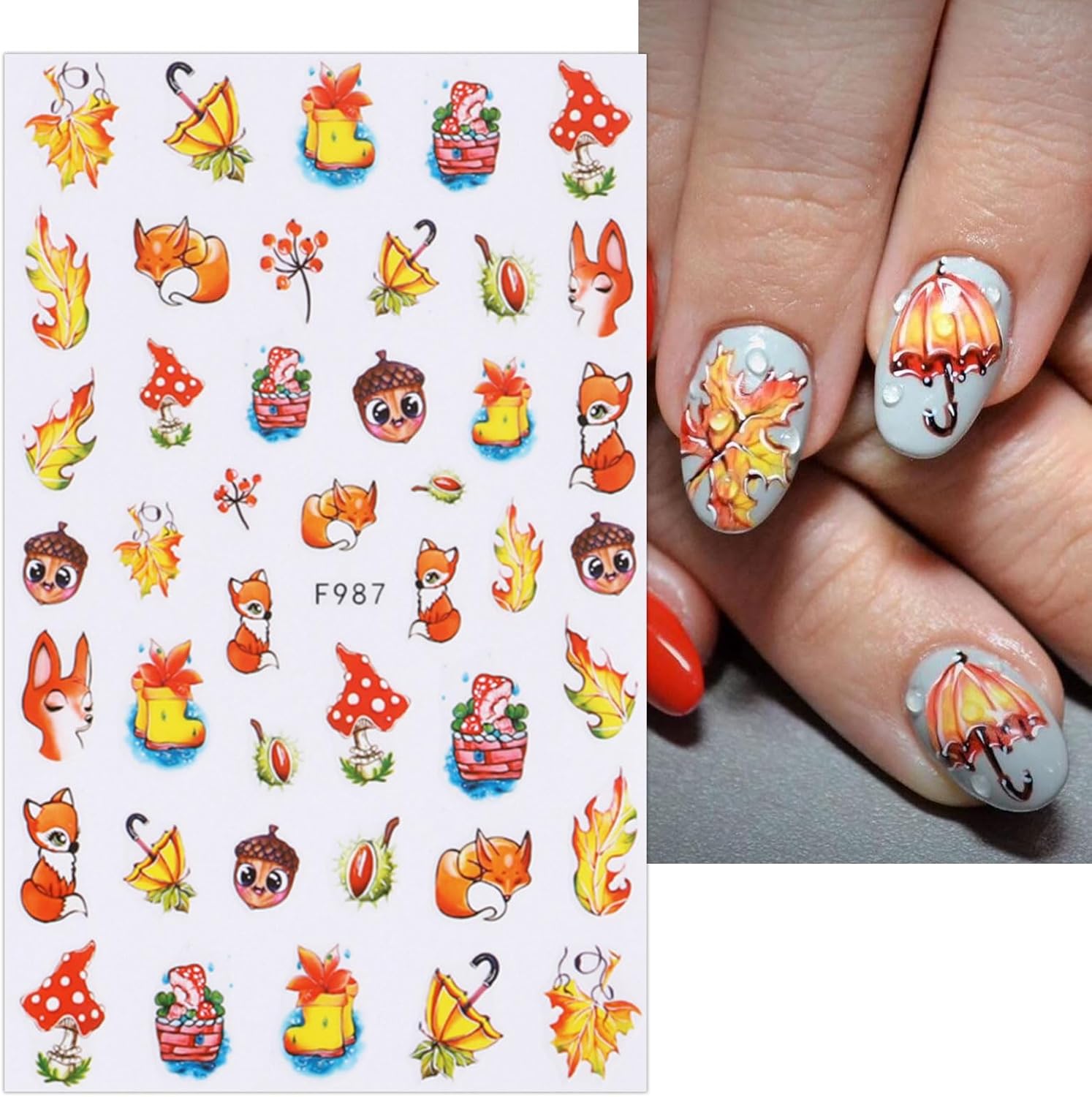 JMEOWIO 9 hojas de calcomanías de arte de uñas de otoño y otoño, calcomanías autoadhesivas para uñas, calabaza, hoja de arce, Acción de Gracias,