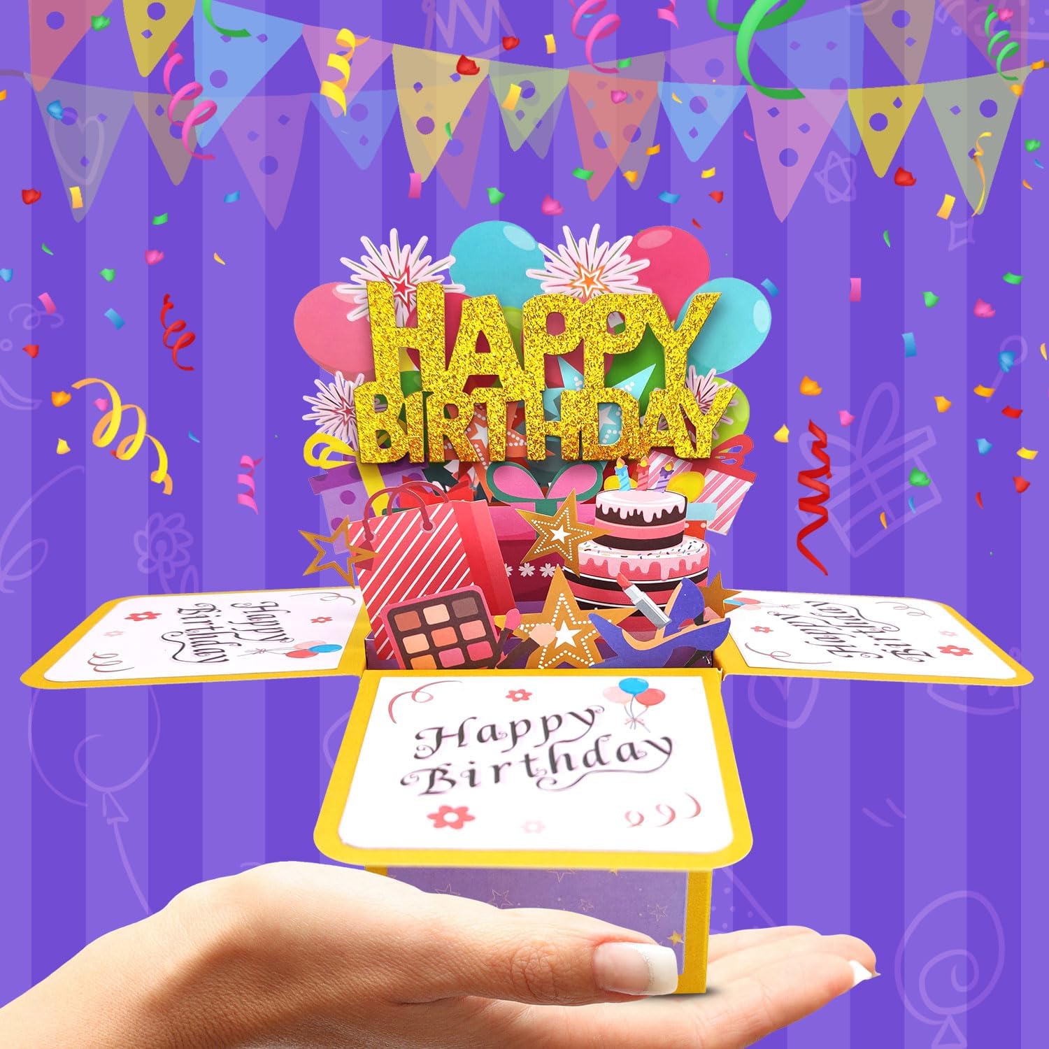 Tarjetas de cumpleaños para mujer, tarjeta desplegable de feliz cumpleaños, tarjeta de felicitación 3D de cumpleaños con tarjeta de notas en blanco