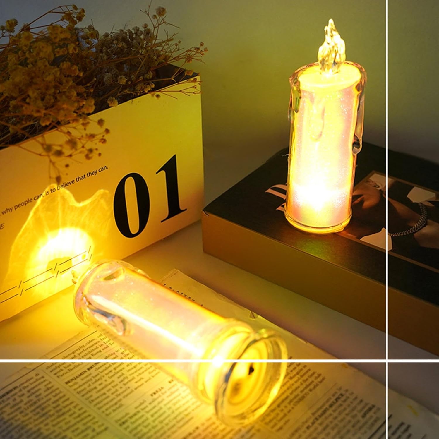 Paquete de 2 velas falsas sin llama, velas LED decorativas, funciona con pilas, para centro de mesa, decoración de lámpara de vela para Navidad,
