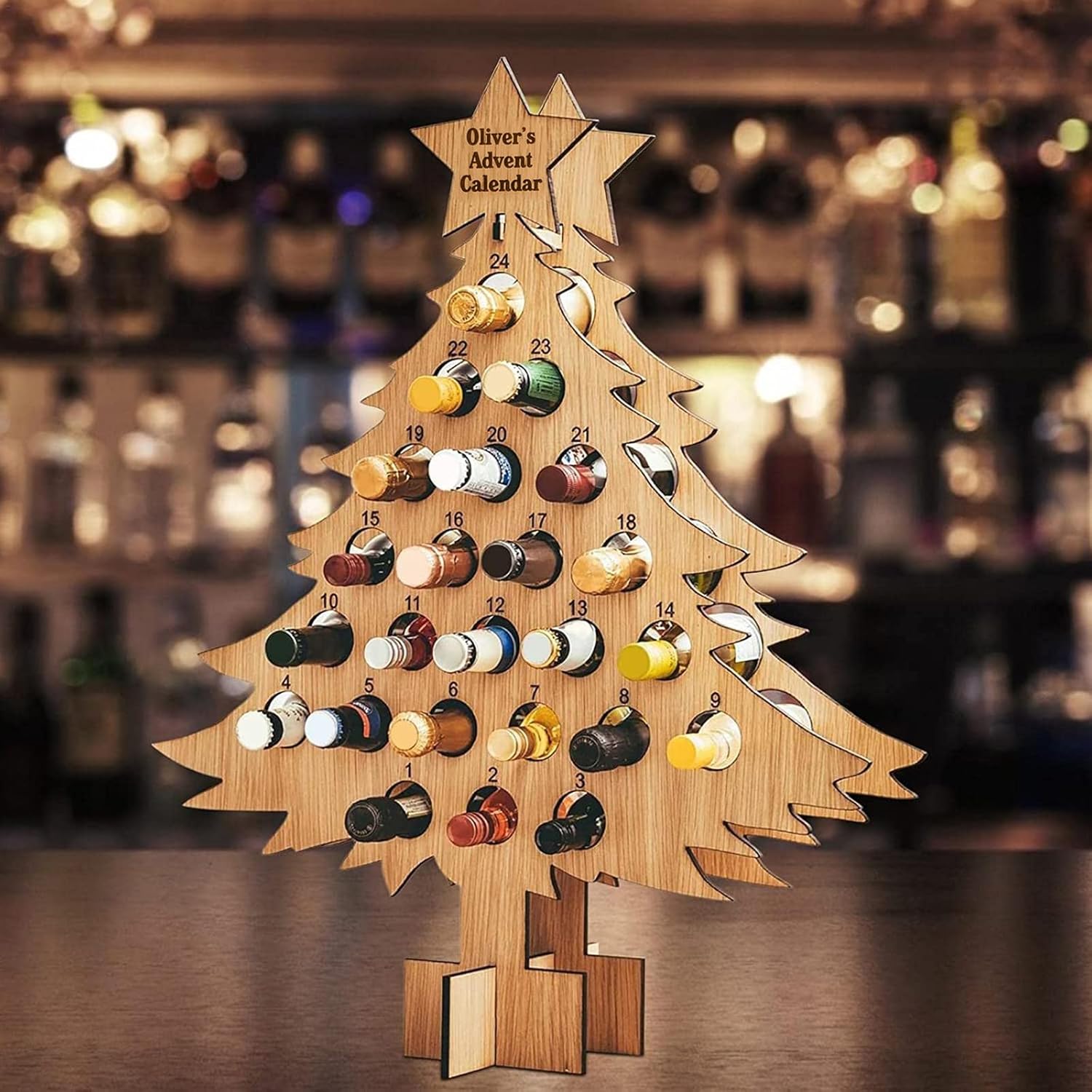 Estante de vino de cuenta regresiva de Navidad, adornos de madera, decoraciones artesanales, regalo de Navidad