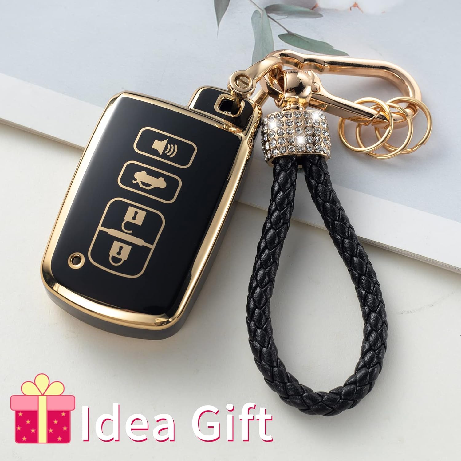 Gematay Funda para llavero Toyota con cordón, funda compatible con Toyota Avalon Camry Corolla RAV4 Sequoia Highlander 4 botones Smart Key Holder