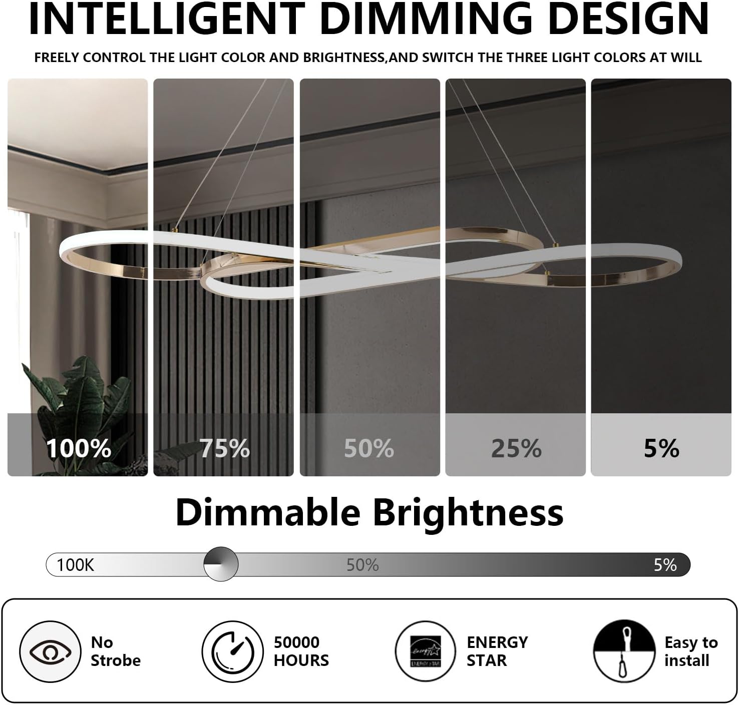 Likflyer Lámpara LED moderna, moderna lámpara de montaje empotrado, lámpara ajustable para isla de cocina, lámpara colgante de pintura para mesa de