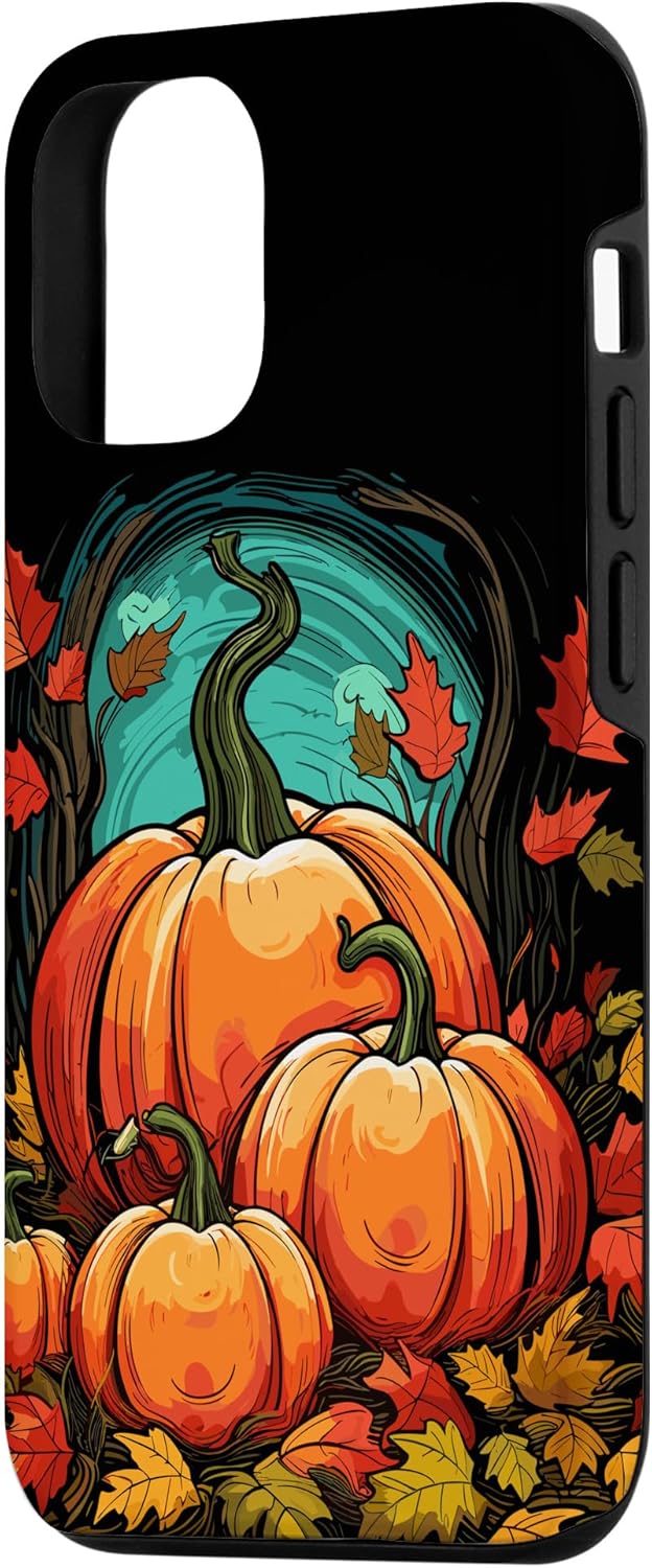 Funda para iPhone 1212 Pro con diseño de hojas de otoño y calabazas de arce para Halloween