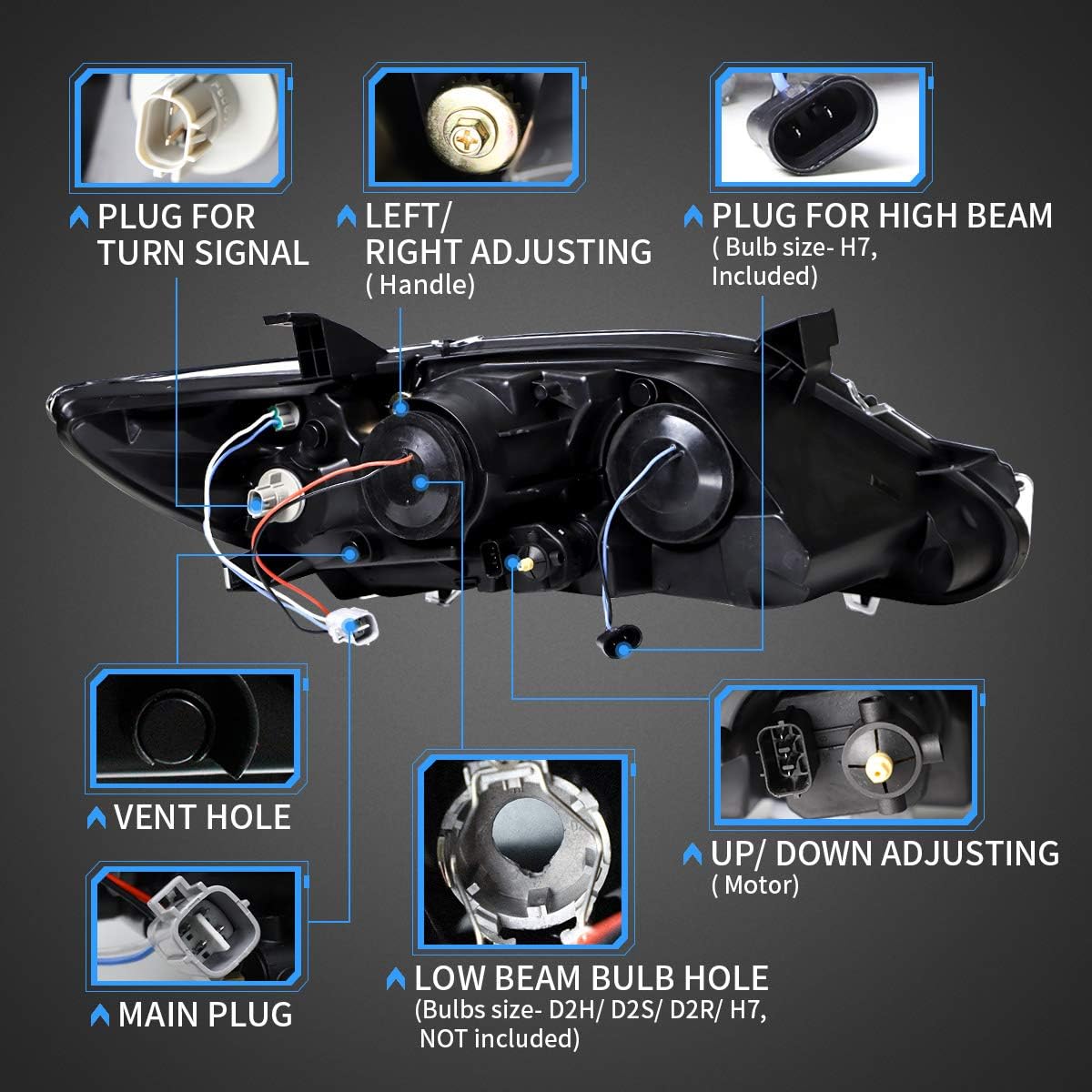 VLAND Faros delanteros de proyector LED compatibles con Toyota Camry Base, LE, SE y XL 2010 2011 (versión de EE. UU.) con secuencial