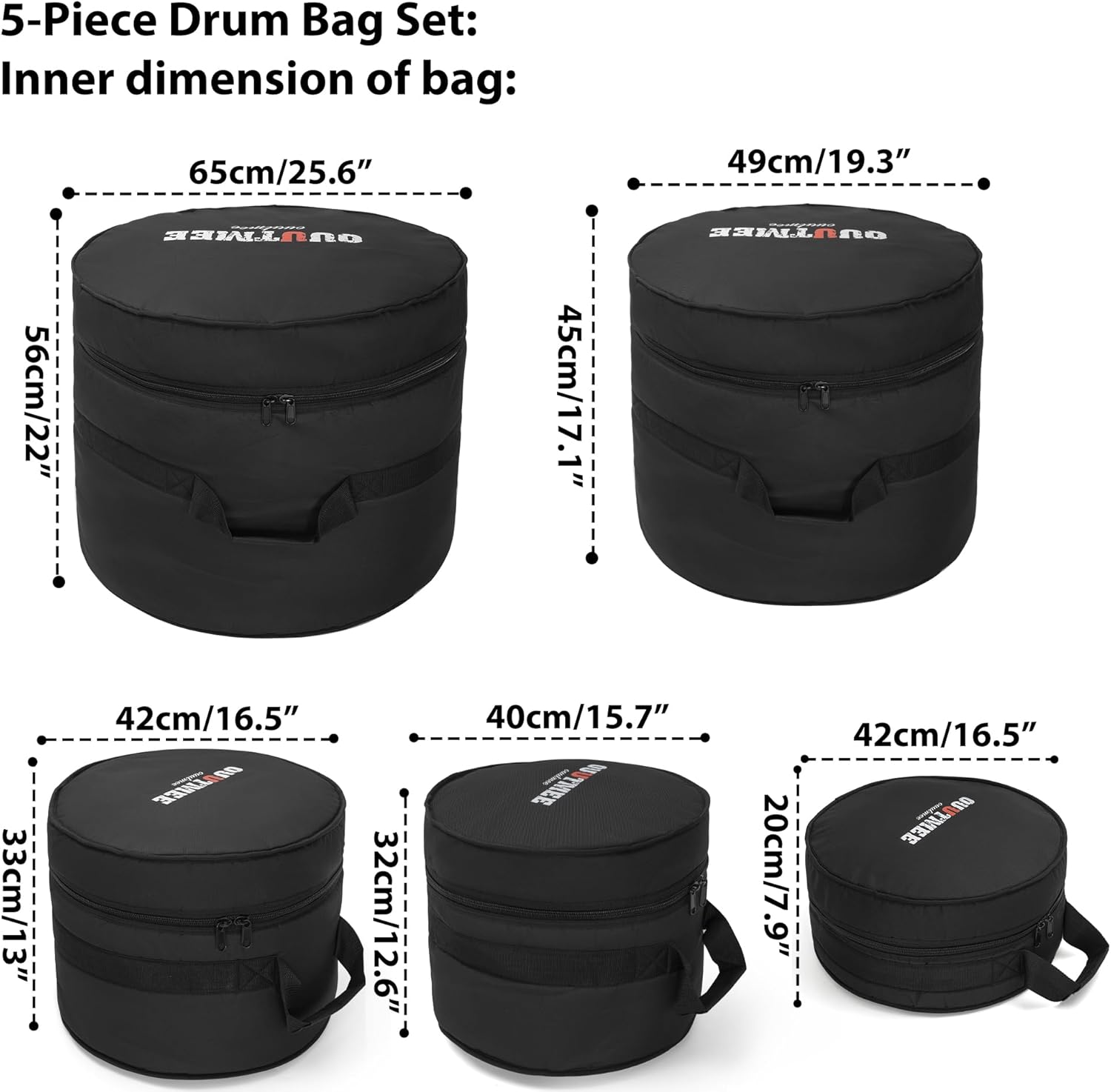 Juego de 5 bolsas acolchadas de 0.394 in para Tom de 12 pulgadas, Tom de 13 pulgadas, caja de 14 pulgadas, Tom de piso de 16 pulgadas, bombo de 22