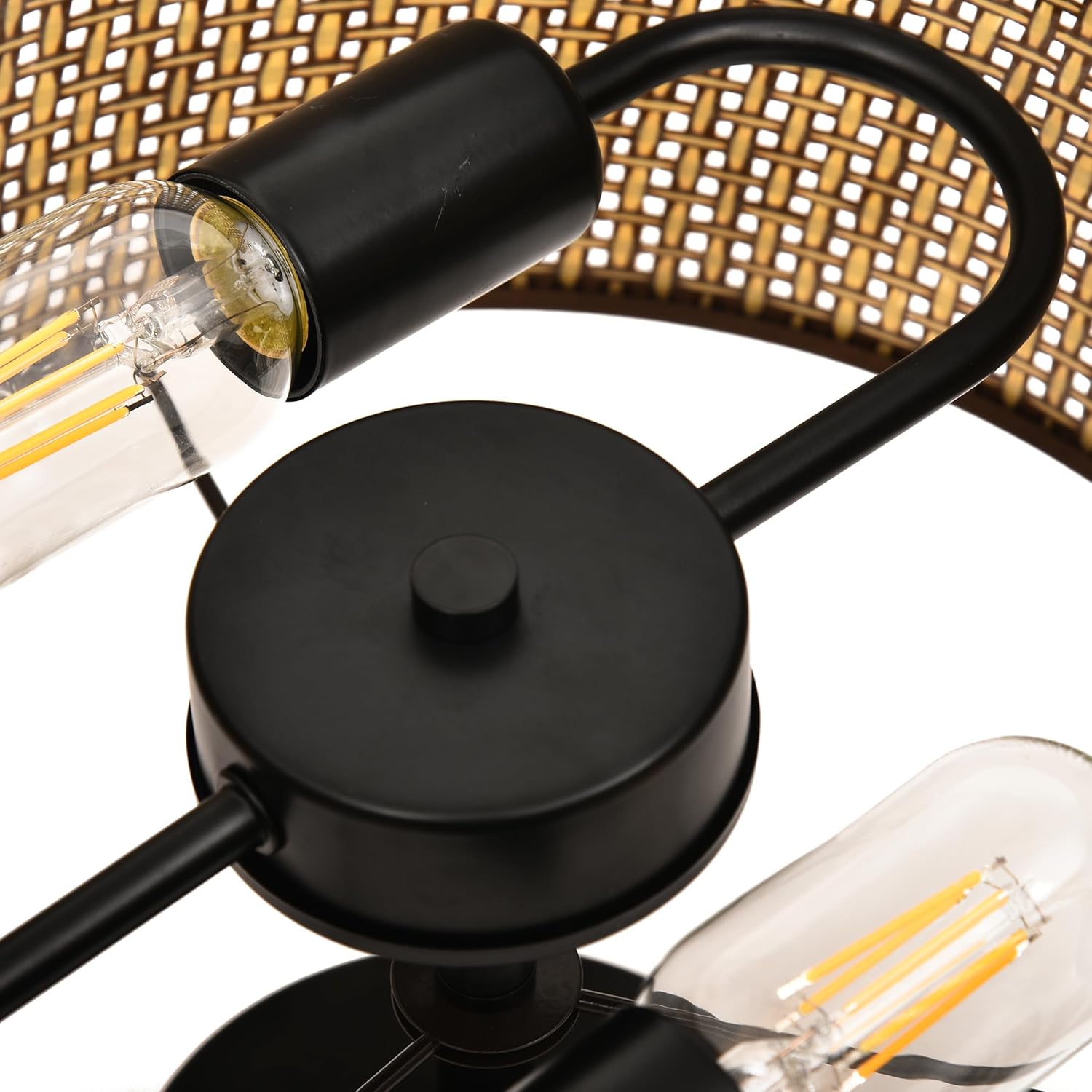 XININSUN Lámpara de techo semiempotrada, moderna lámpara de ratán de 2 luces, accesorio de iluminación de granja con pantalla de bambú tejida,