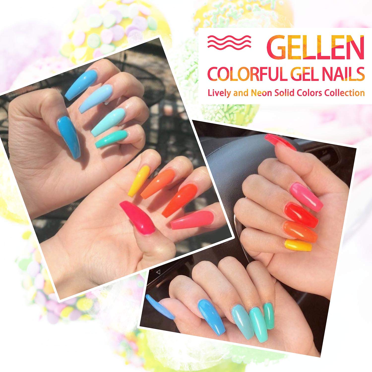 Gellen Kit de esmalte de uñas de gel, juego de 16 esmaltes de uñas de caramelo arcoíris con capa base superior, esmalte de gel rosa intenso