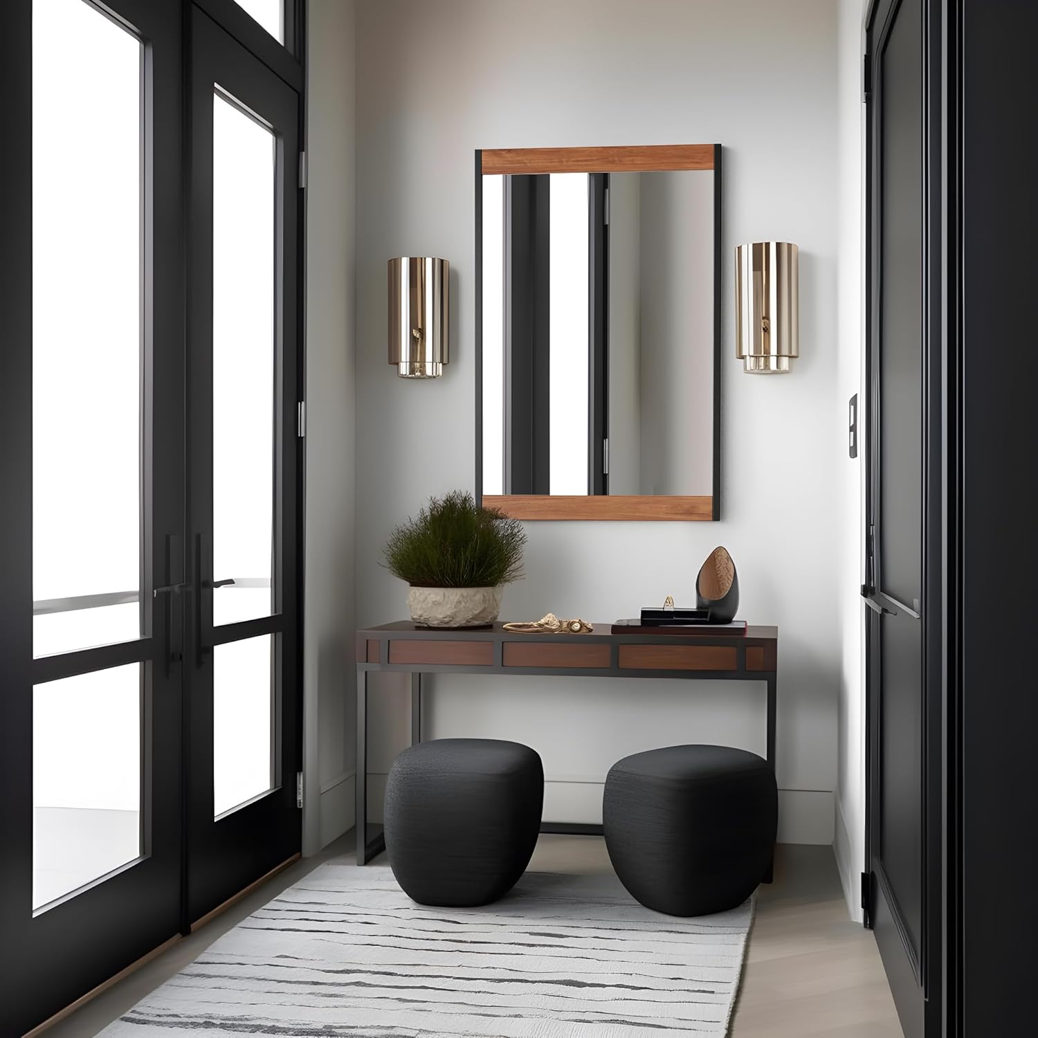 Espejo rústico de 24 x 36 pulgadas, espejo de pared de granja, espejos con marco de madera y metal para baño, espejo rectangular grande para sala de