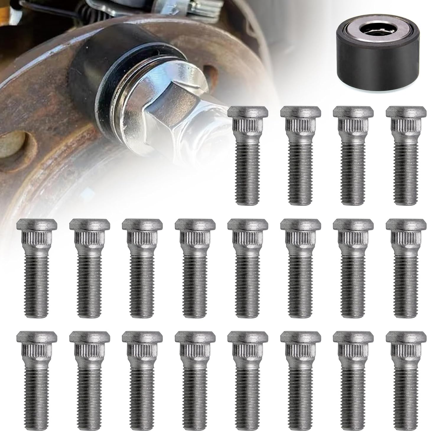 RULLINE 20 pernos de rueda M12 x 1.5 de 1.772 in de largo con instalación de pernos de rueda mejorados compatibles con Toyota, Chevrolet, Lexus,