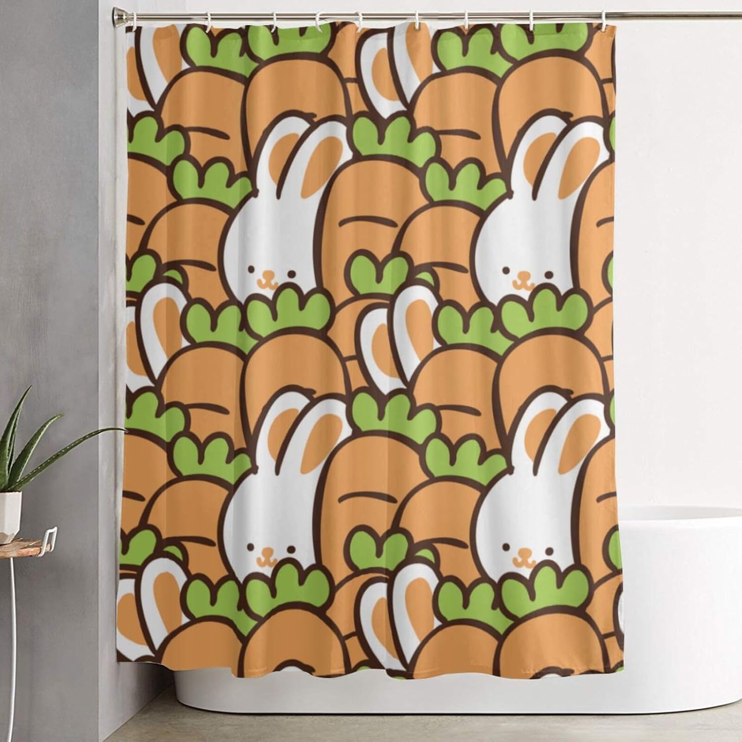 Cartoon Rabbit Carrot Plastic Shower Curtain Liner 60x72in Extra Long Shower Curtains for Bathroom Clearance Set with Hooks Cortinas De BañO,