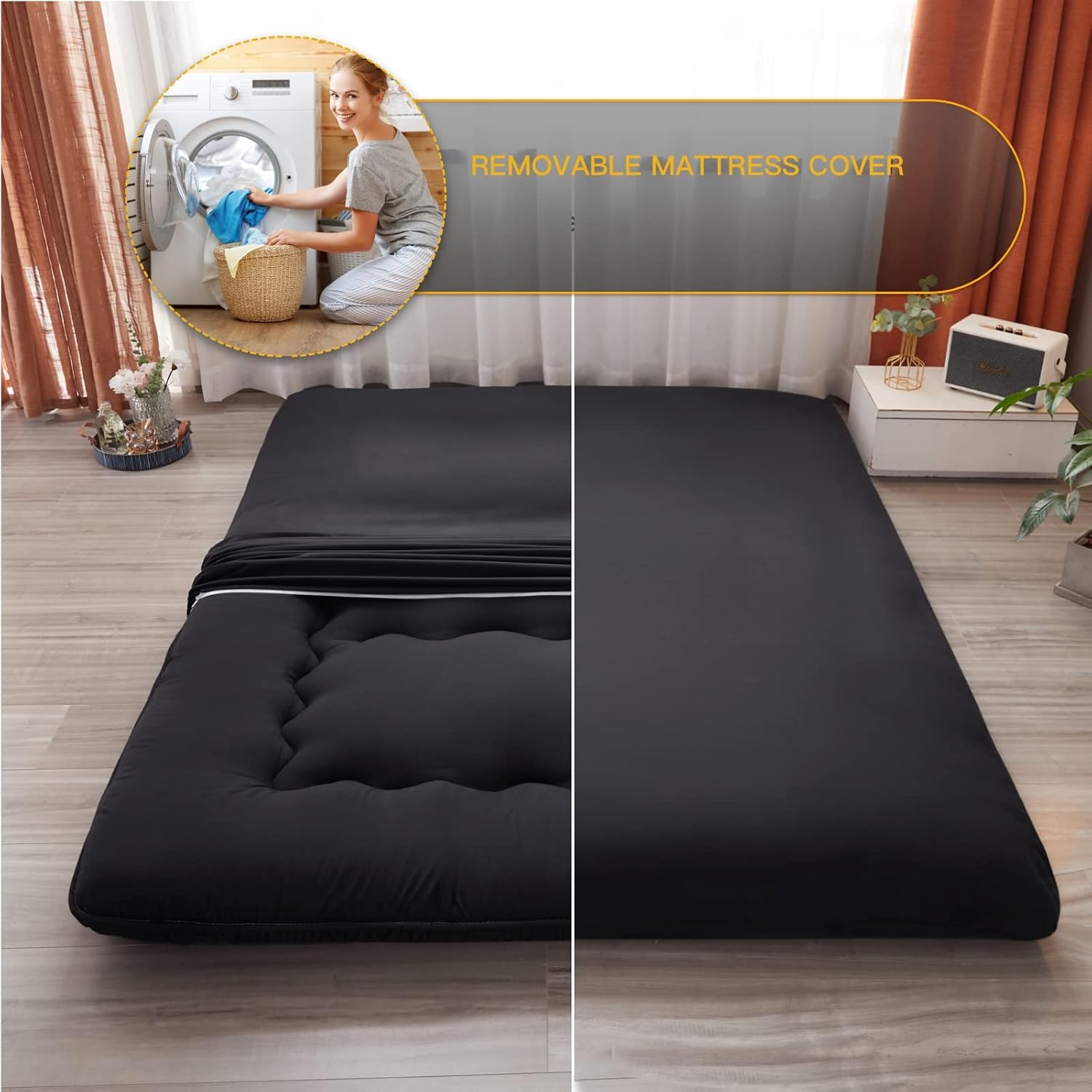 Colchón japonés de suelo futón, tapete grueso de tatami para dormir, colchón plegable enrollable para niños y niñas, protector de colchón para