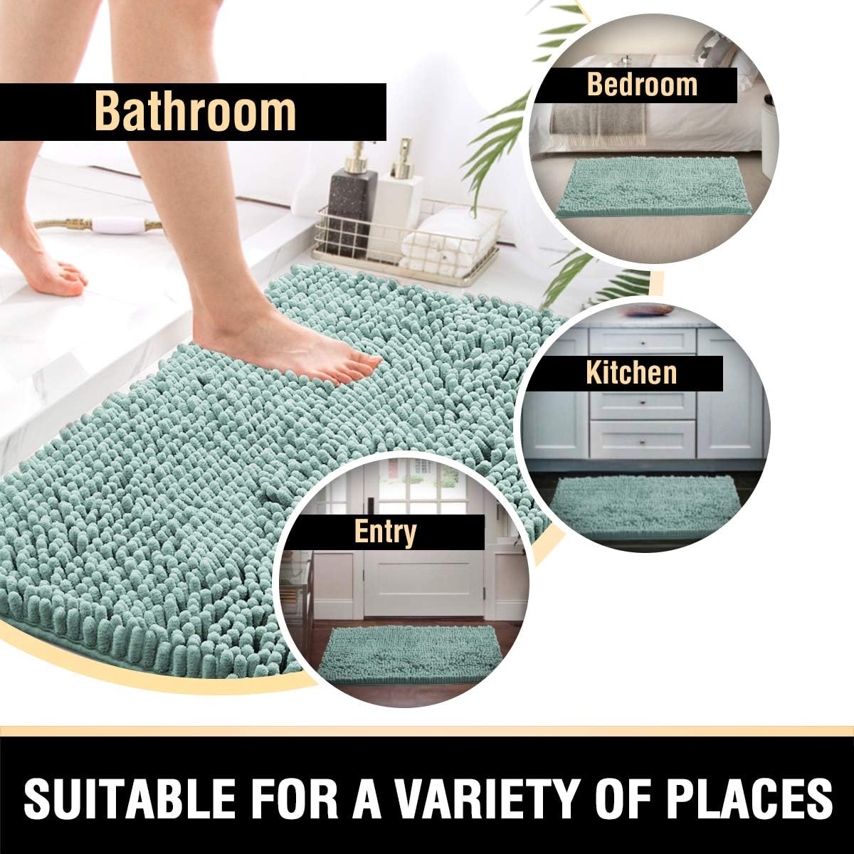 Alfombras de baño Tapetes para baño antideslizante de chenilla de lujo alfombra de baño alfombra extra suave y absorbente Tapetes peludos lavables