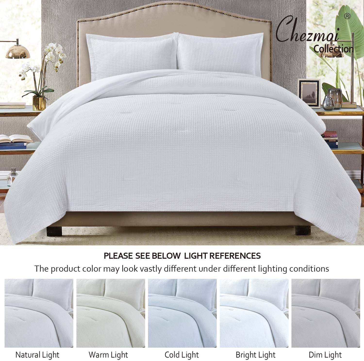 Chezmoi Collection Wilmer – Juego de edredón de 3 piezas con tejido de gofre, suave y acogedor para todas las estaciones, tamaño Queen, color blanco