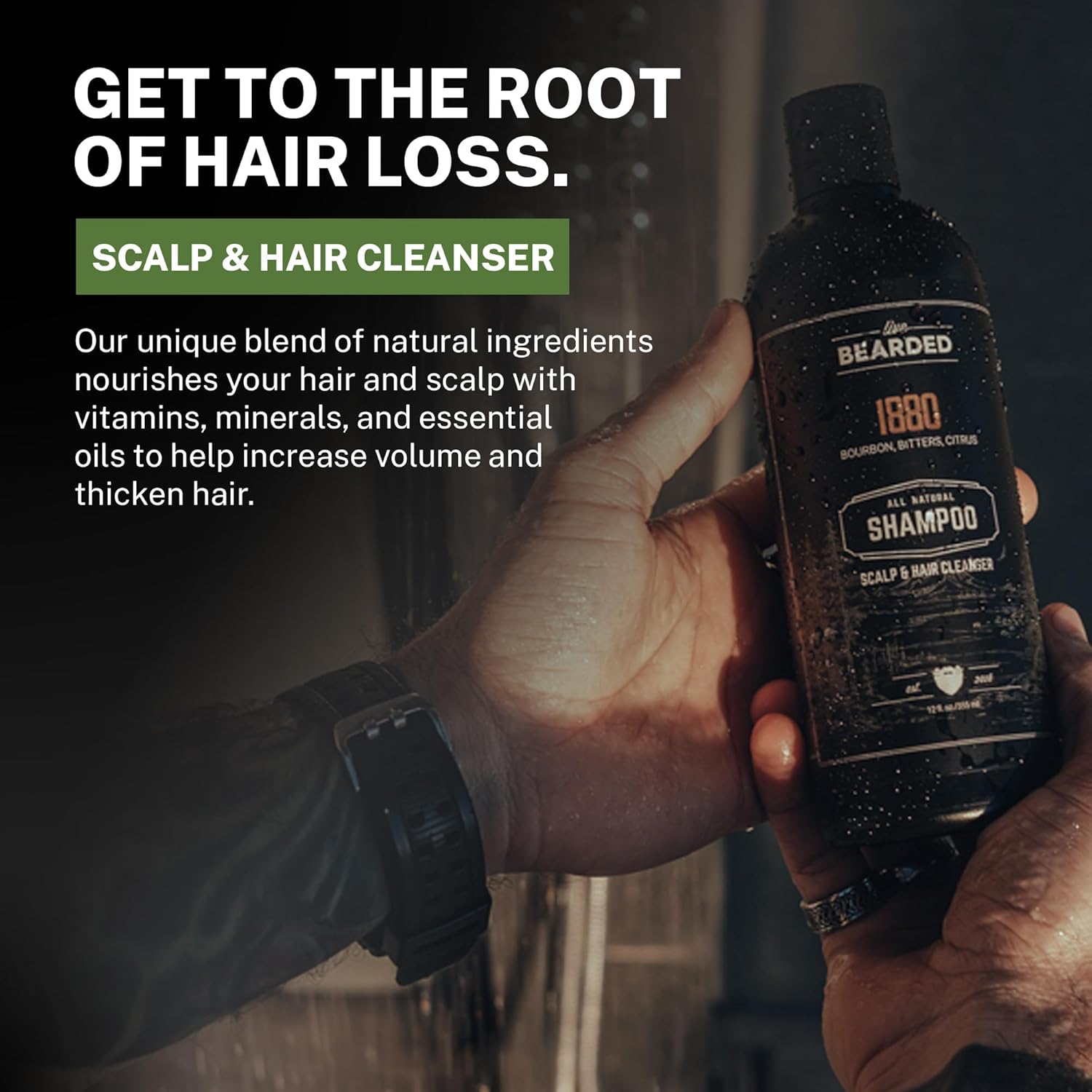 Live Bearded Champú totalmente natural para hombres, promueve el crecimiento del cabello, champú fortalecedor para adelgazar el cabello y la pérdida