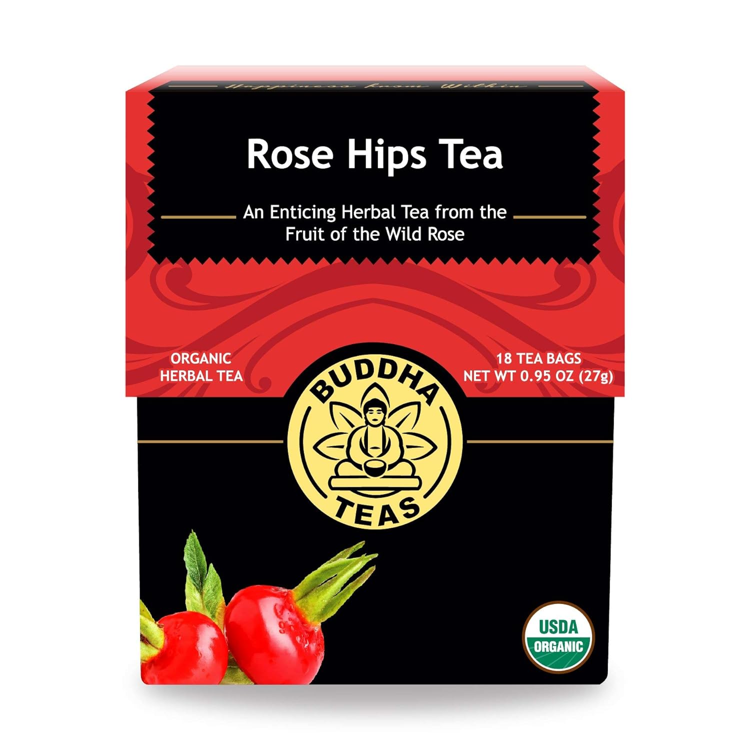 Buddha Teas Té orgánico de rosa mosqueta – OU Kosher, USDA orgánico, CCOF orgánico, 18 bolsas de té sin blanqueador