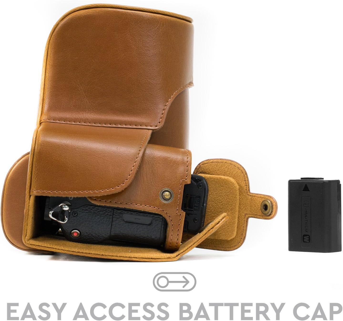 MegaGear Sony Alpha A7S II, A7R II, A7 II (1.102-2.756 in) Ever Ready – Funda de piel para cámara y correa con acceso a la batería, color marrón