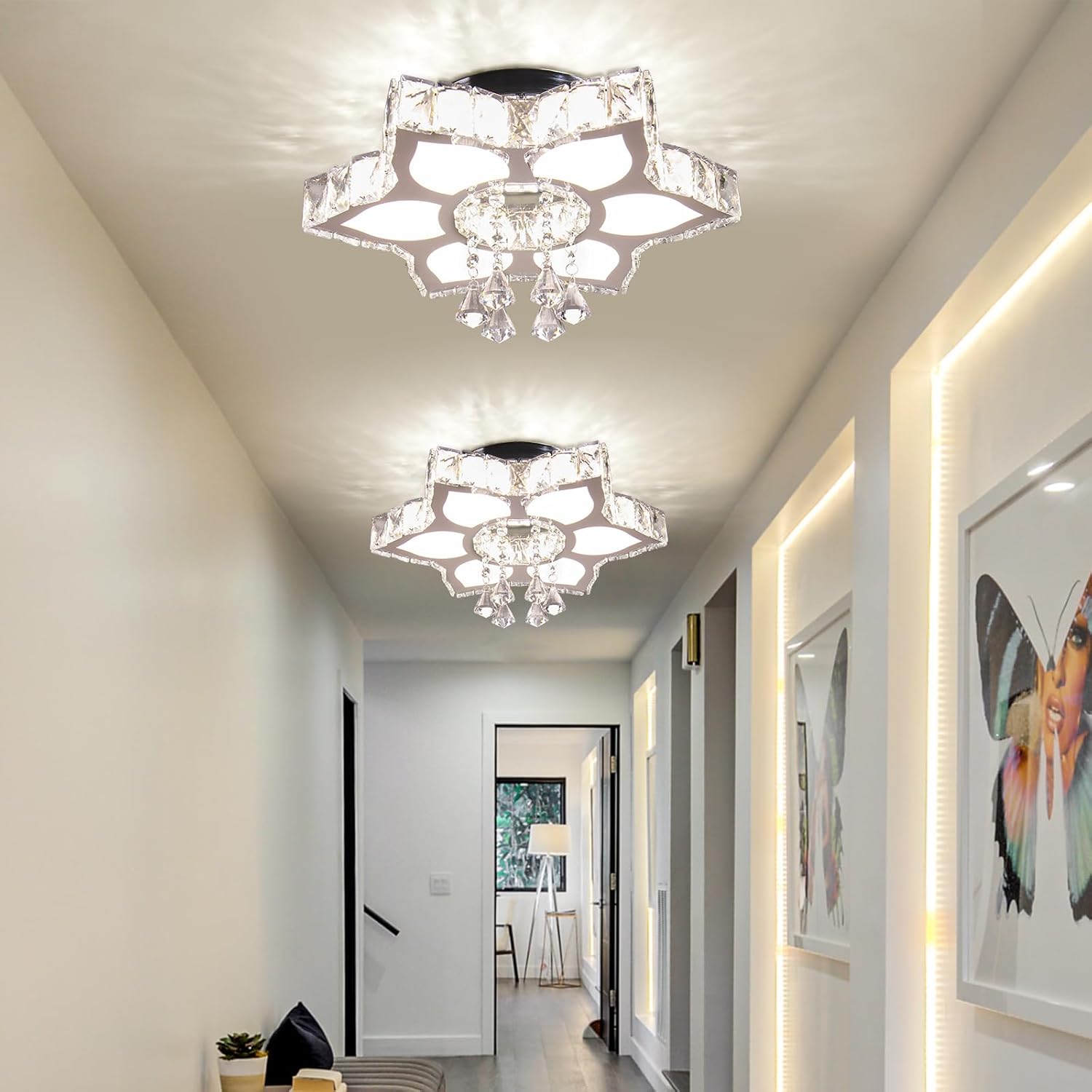 16.1 Candelabros de cristal modernos LED en forma de flor, lámpara de techo empotrada para dormitorio, sala de estar, comedor, pasillo, vestíbulo