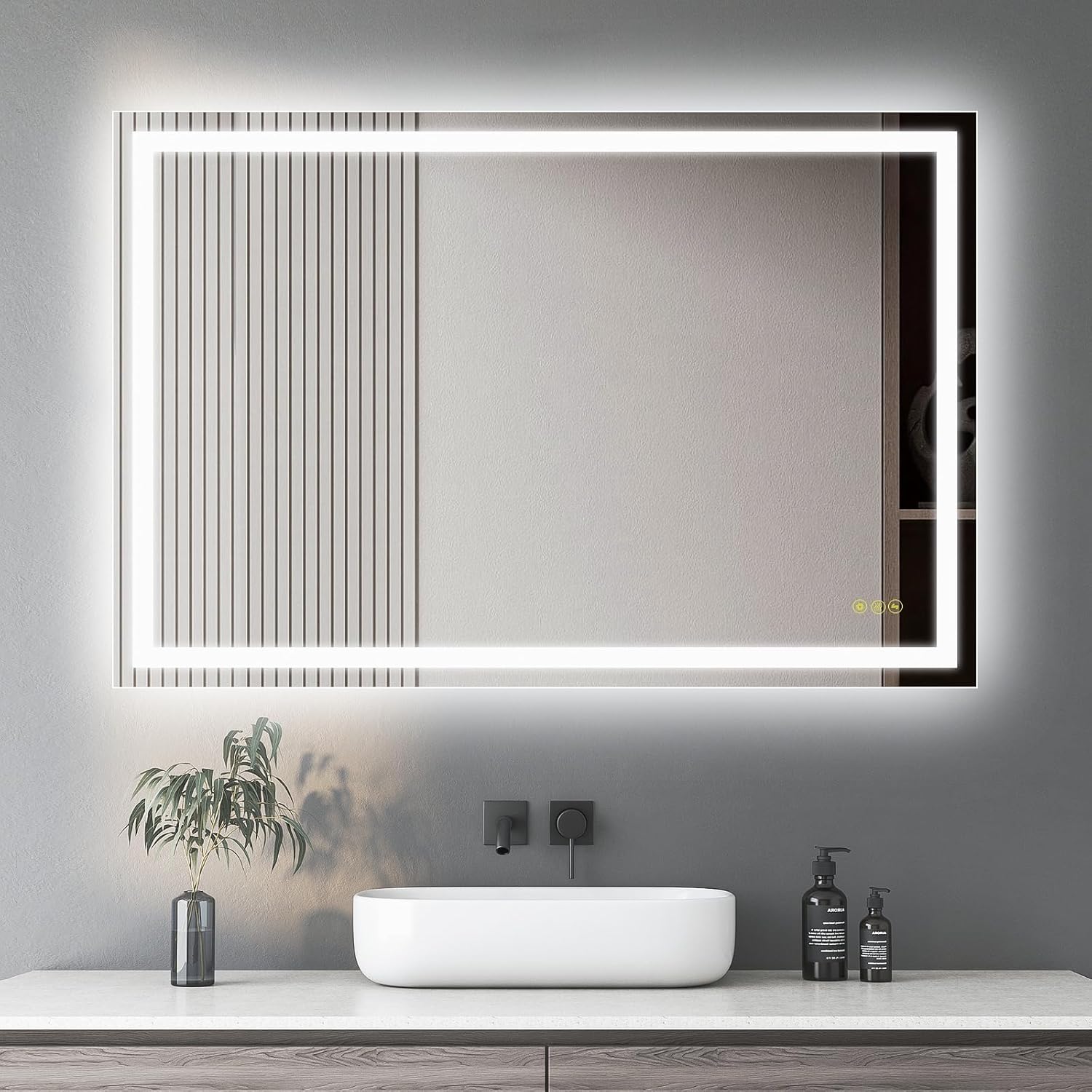 CITYMODA Espejo LED de 24 x 36 pulgadas para baño, antiniebla, 3 colores, regulable, iluminado para montar en la pared, espejo de baño con luces