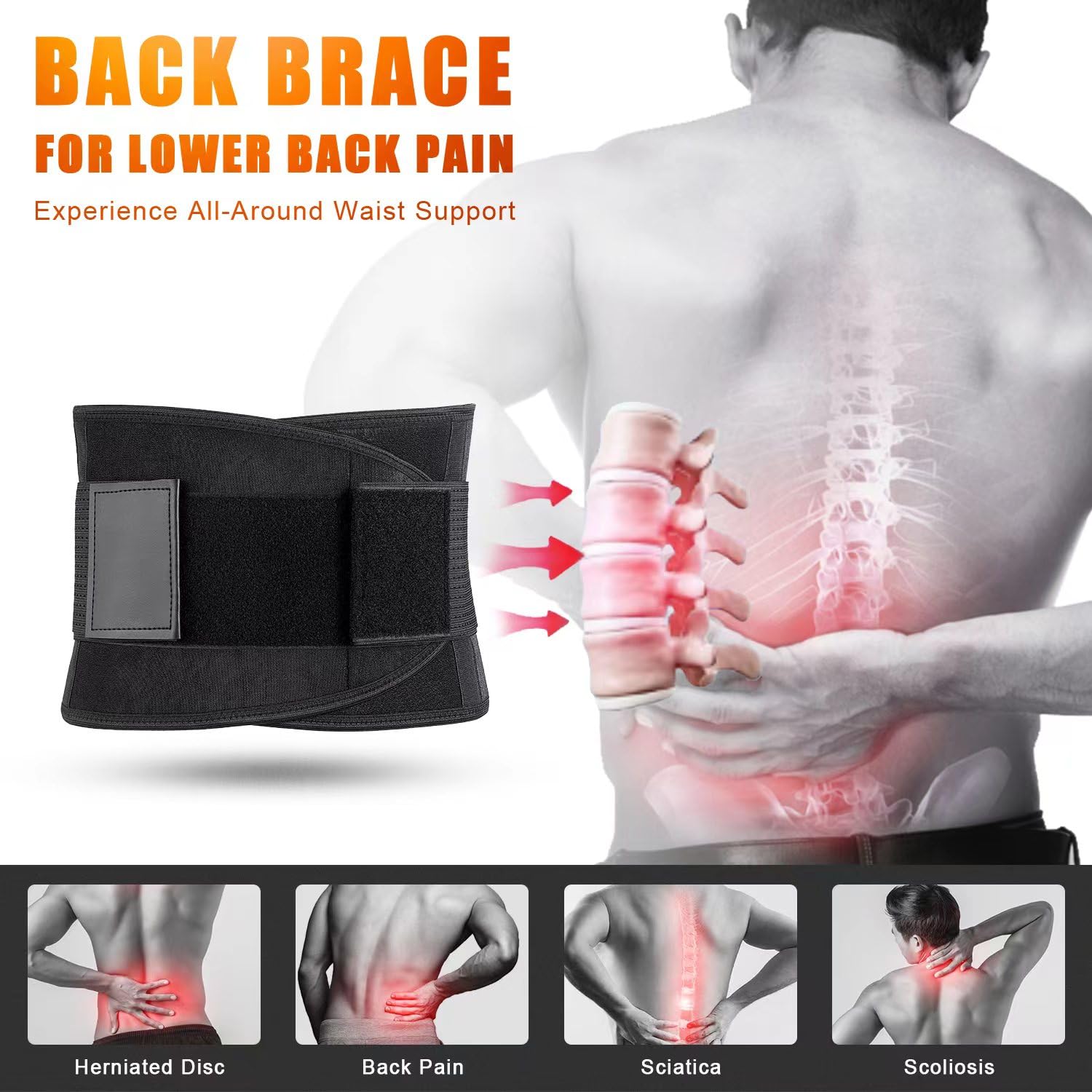 Soporte de espalda para aliviar el dolor de espalda baja, ciática, escoliosis, hernia de disco, cinturón de apoyo de espalda transpirable para