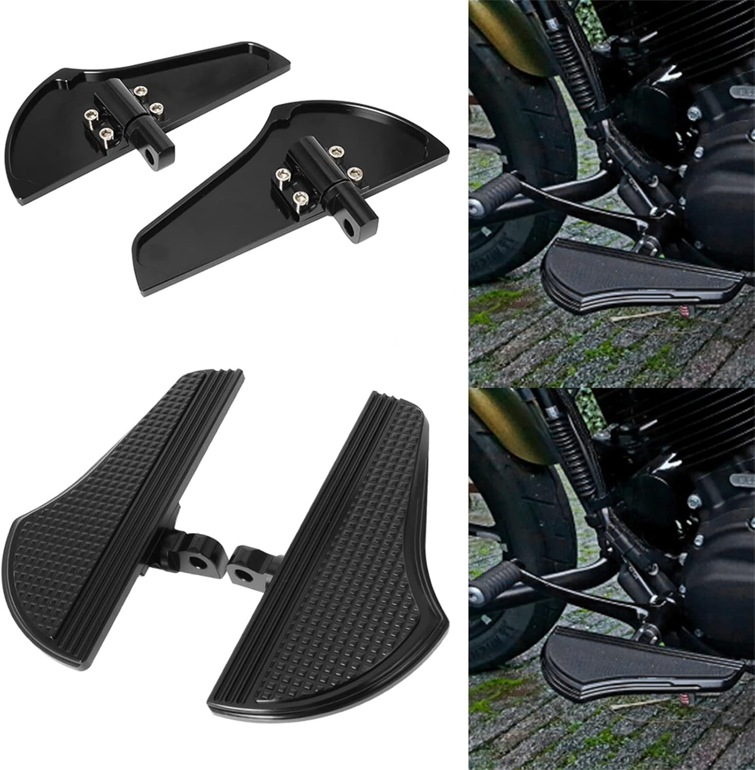 Tablas de suelo para motocicleta, estribo delantero y trasero para conductor, pedales reposapiés para Harley Touring Softail, negro # 2
