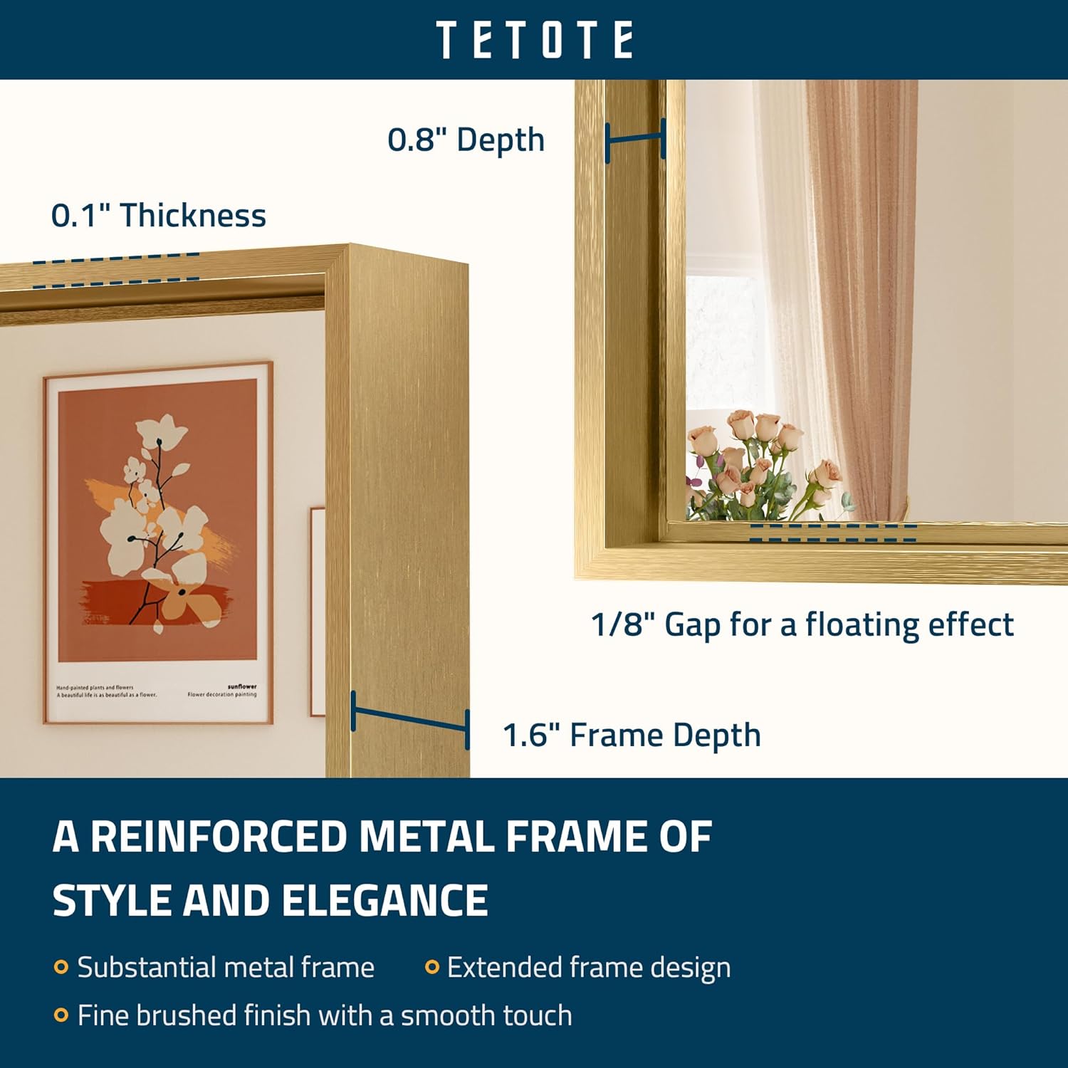 TETOTE Espejo de pared grande rectangular con marco dorado cepillado de 72 x 36 pulgadas, espejo de pared grande rectangular de latón con marco de