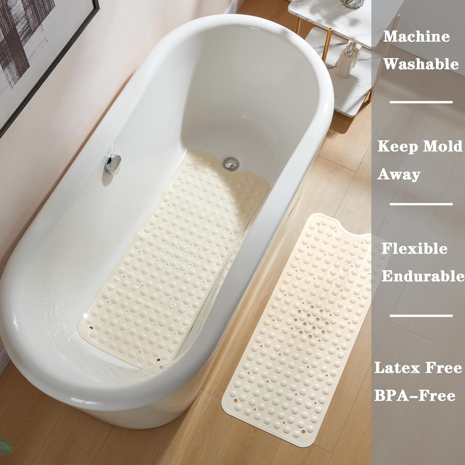 YANZIFLY Alfombra de bañera para ducha Alfombrilla de baño de silicona suave de 16 x 40 pulgadas, antideslizante con ventosas, alfombrilla para baño