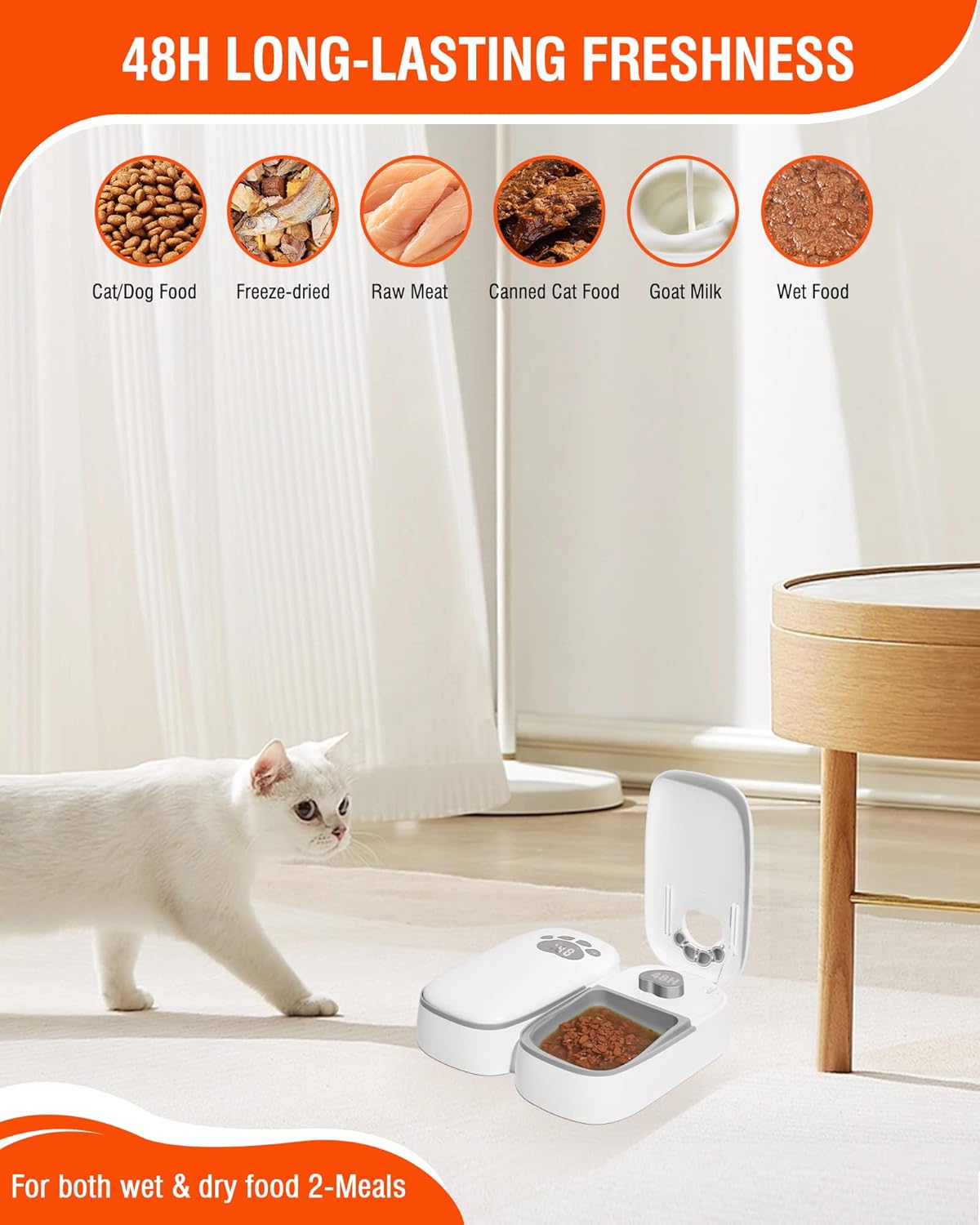 Comedero automático para gatos de alimentos húmedos, alimentador inteligente para 2 comidas para 2 gatos con temporizador programable, dispensador