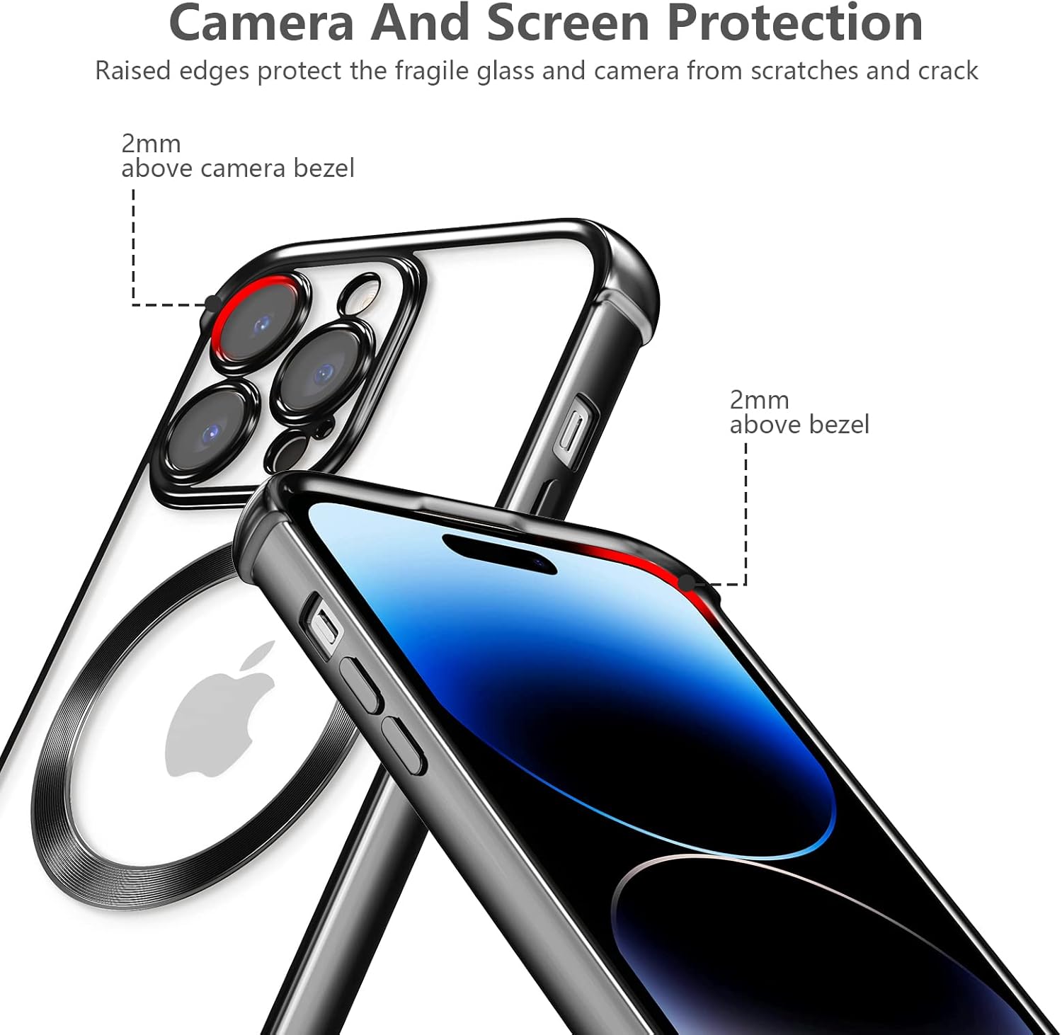 RALEAVO Funda magnética para iPhone 14 Pro Max compatible con Magsafe protección contra caídas de grado militar Funda transparente delgada chapada a