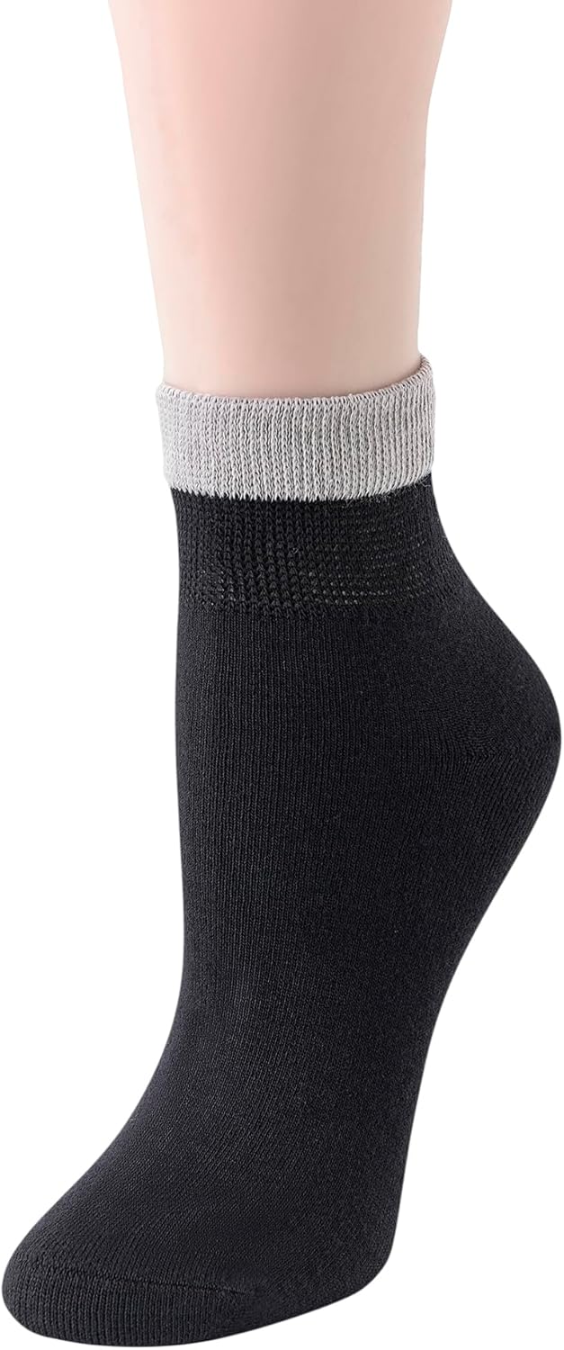Yomandamor 6 pares de calcetines de tobillo para diabéticos para mujer, sin costuras, sin costuras, 9-11