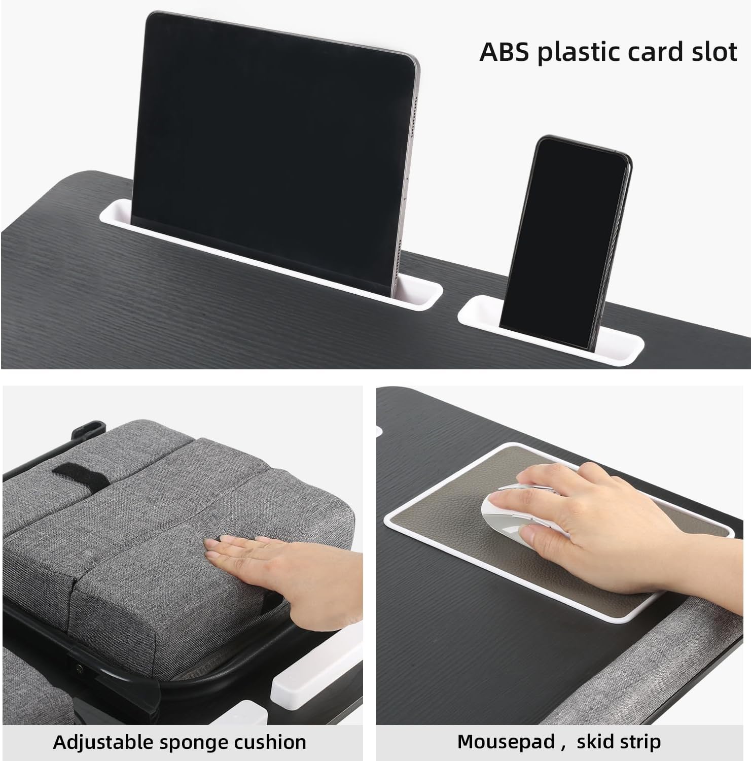 Escritorio para computadora portátil, escritorio de regazo 3 en 1 con cojín para laptop de 17 pulgadas, altura ajustable plegable, con alfombrilla