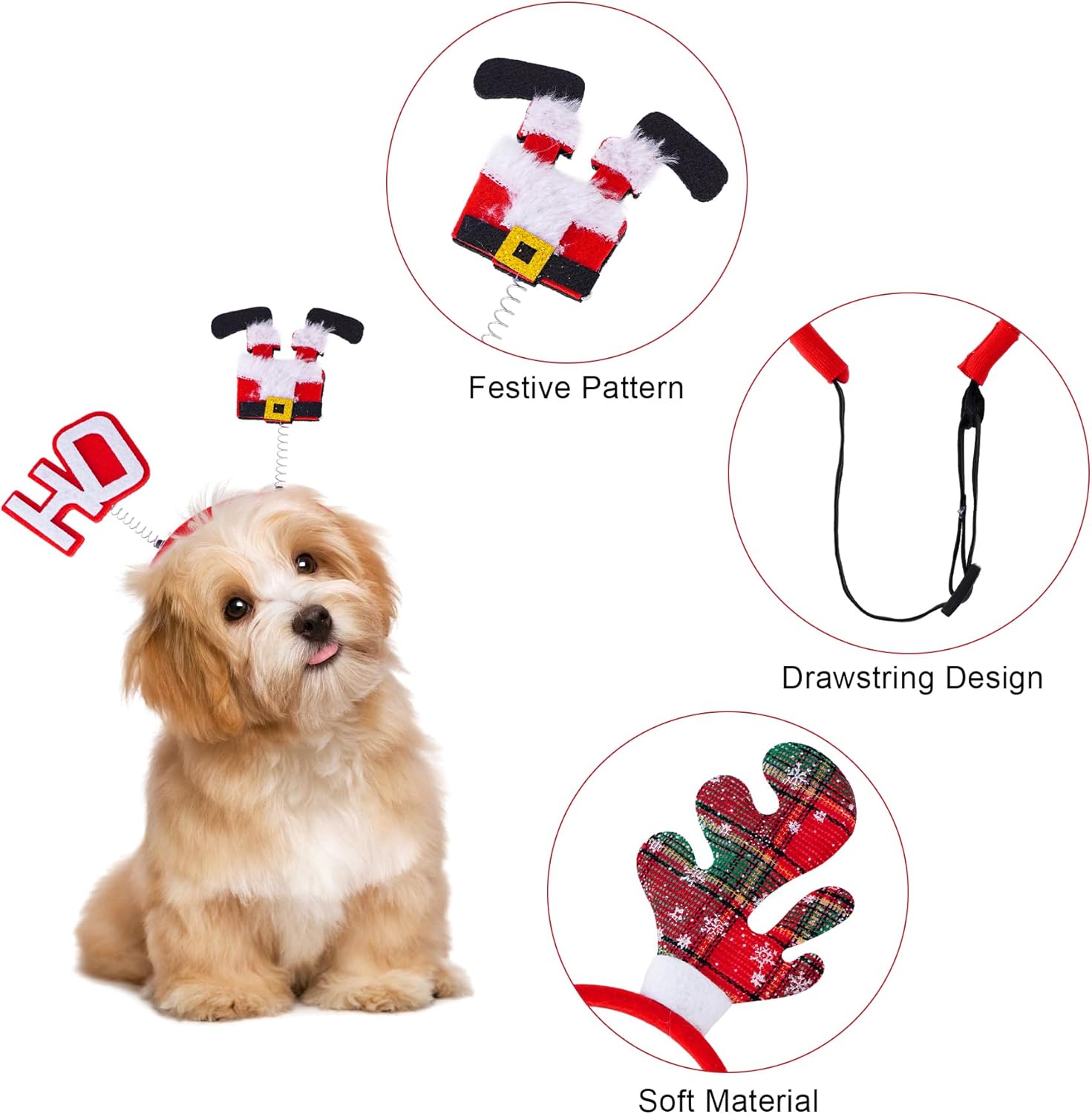 3 diademas de Navidad para mascotas, diademas de Navidad para perros, disfraz de Navidad para mascotas, sombrero de Papá Noel, muñeco de nieve,