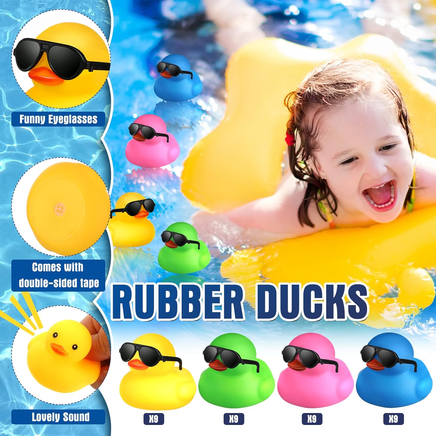 Chivao 36 piezas de mini patos de goma con 36 lentes de sol de goma a granel para bañera de patitos juguetes para niños, regalos de Navidad, Día de