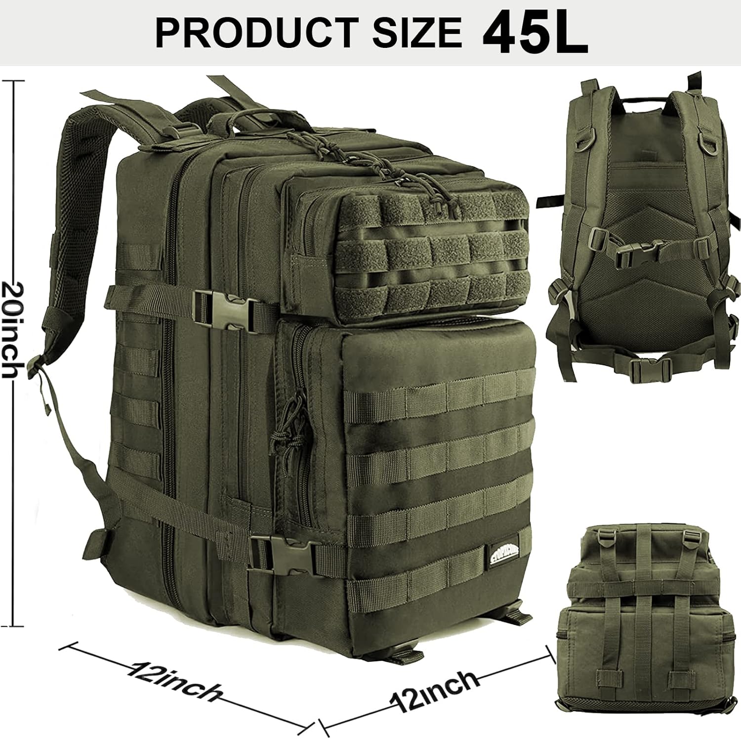 Mochila táctica Bolsa de cierre militar, Verde04, Senderismo