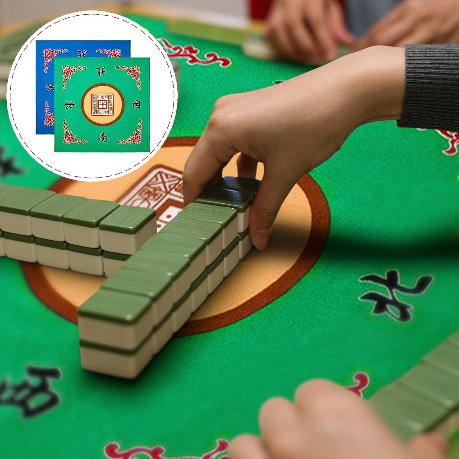 Buryeah Juego de 2 alfombrillas Mahjong con bolsa, antideslizantes, reducción de ruido, cubierta de mesa para juegos de cartas de póquer, juegos de