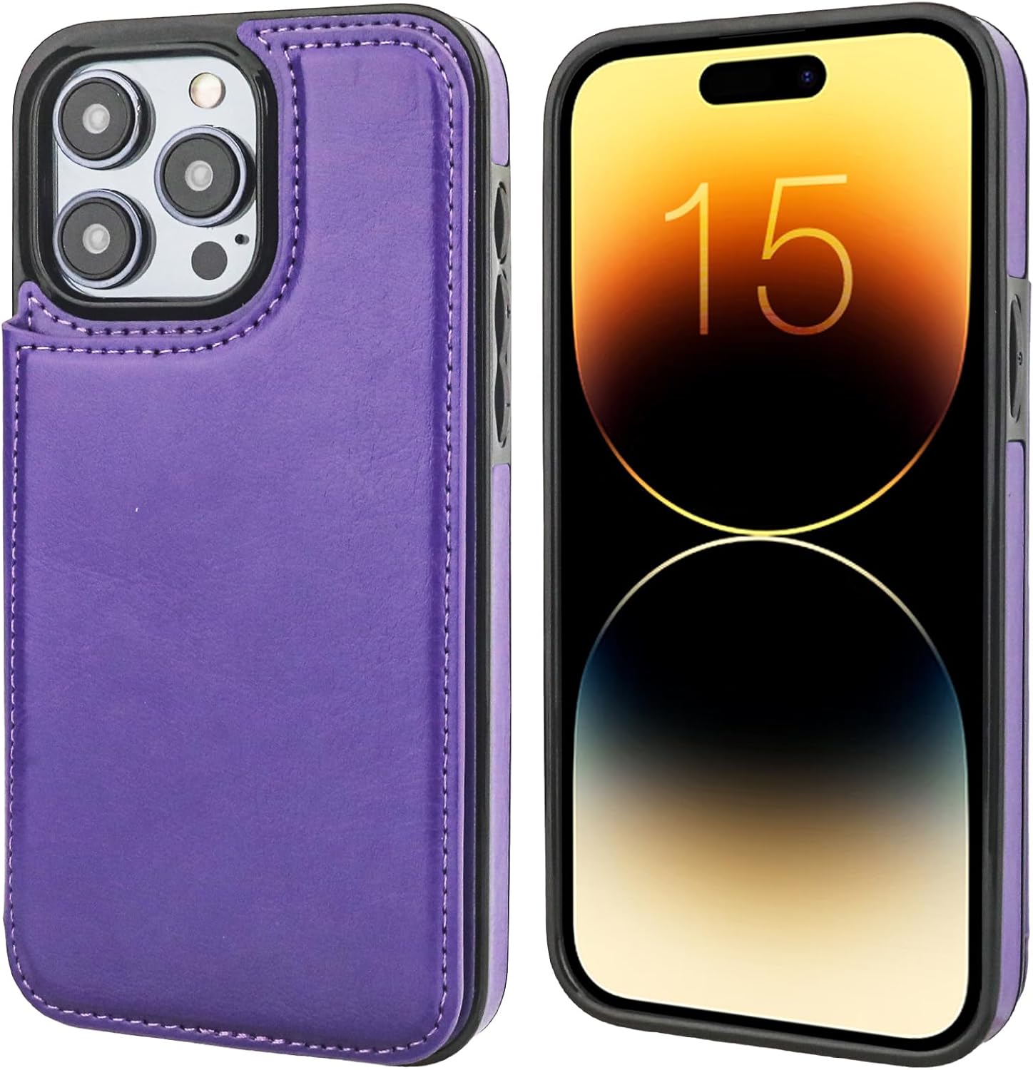 Funda tipo cartera compatible con iPhone 15 Pro Max con soporte para tarjetas, funda de piel sintética con ranuras para tarjetas, doble cierre
