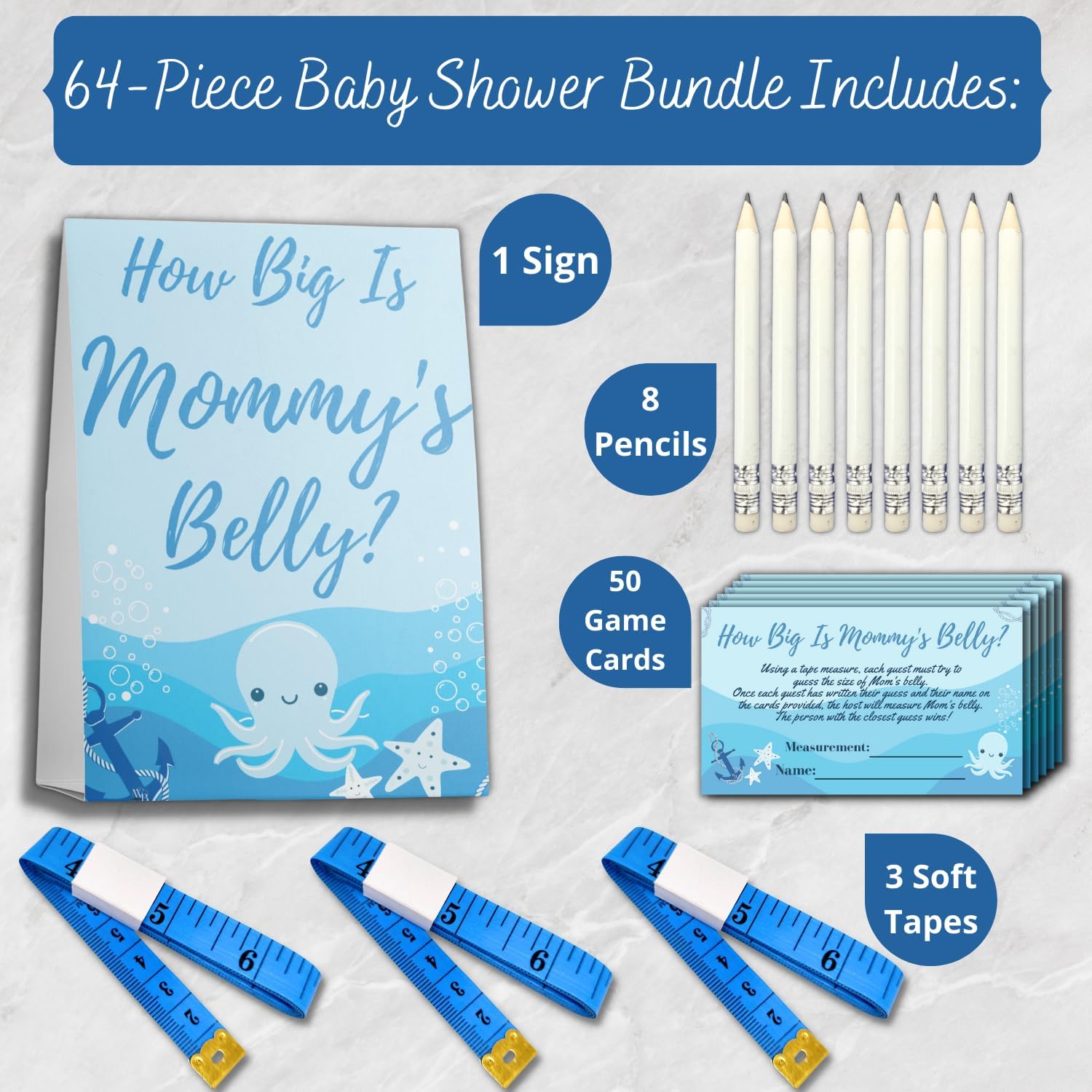 Mida Mommys Belly Baby Shower Game Qué tan grande es la protuberancia Ahoy es un niño Baby Shower Game Cinta métrica náutica Baby Sprinkle