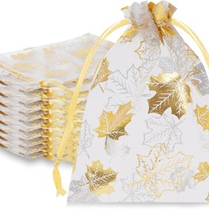 Whaline 100 bolsas de organza de otoño con cordón de hojas de arce doradas, bolsas de regalo de joyería de Acción de Gracias, bolsas de regalo para Whaline 100 bolsas de organza de otoño con cordón de hojas de arce doradas, bolsas de regalo de joyería de Acción de Gracias, bolsas de regalo para