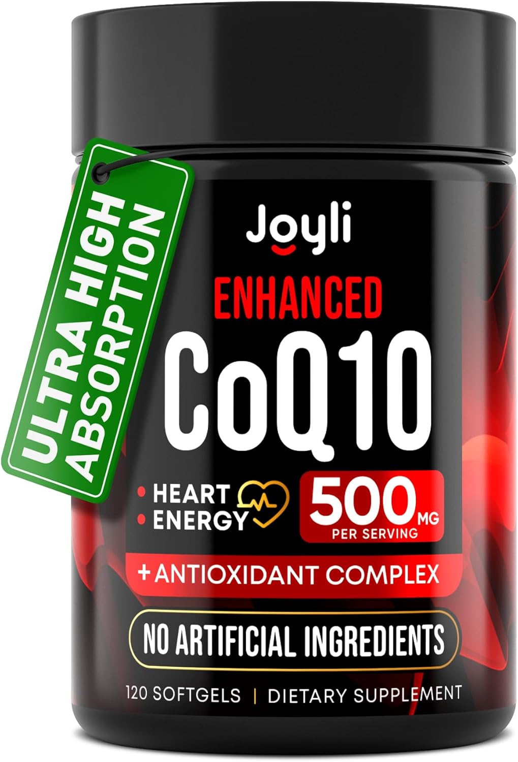 CoQ10 de alta absorción 500 mg – Suplemento Co Q 10 120 cápsulas blandas para la salud del corazón y la producción de energía – Suplementos