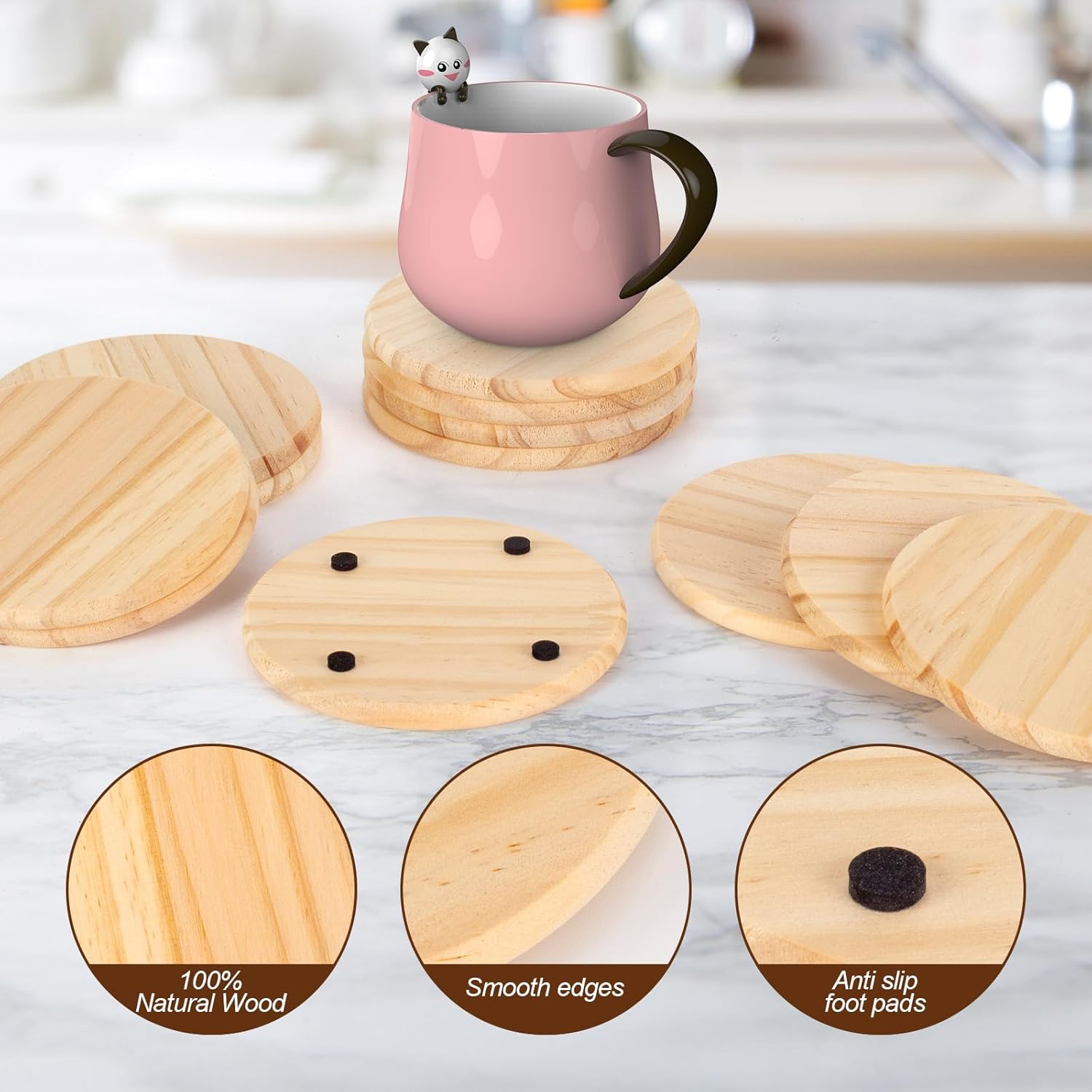 Paquete de 12 posavasos de madera sin terminar, posavasos redondos de madera en blanco de 4 pulgadas, rebanadas de madera para modelos