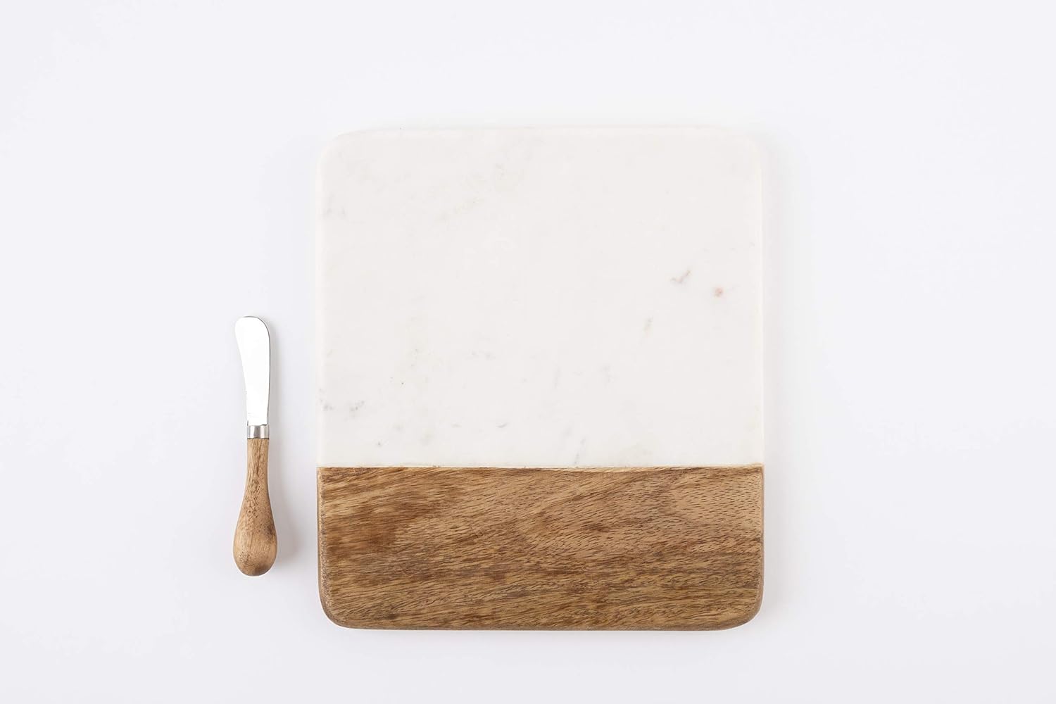 Mud Pie 4751032, tabla para servir de mármol y madera con esparcidor, blanco
