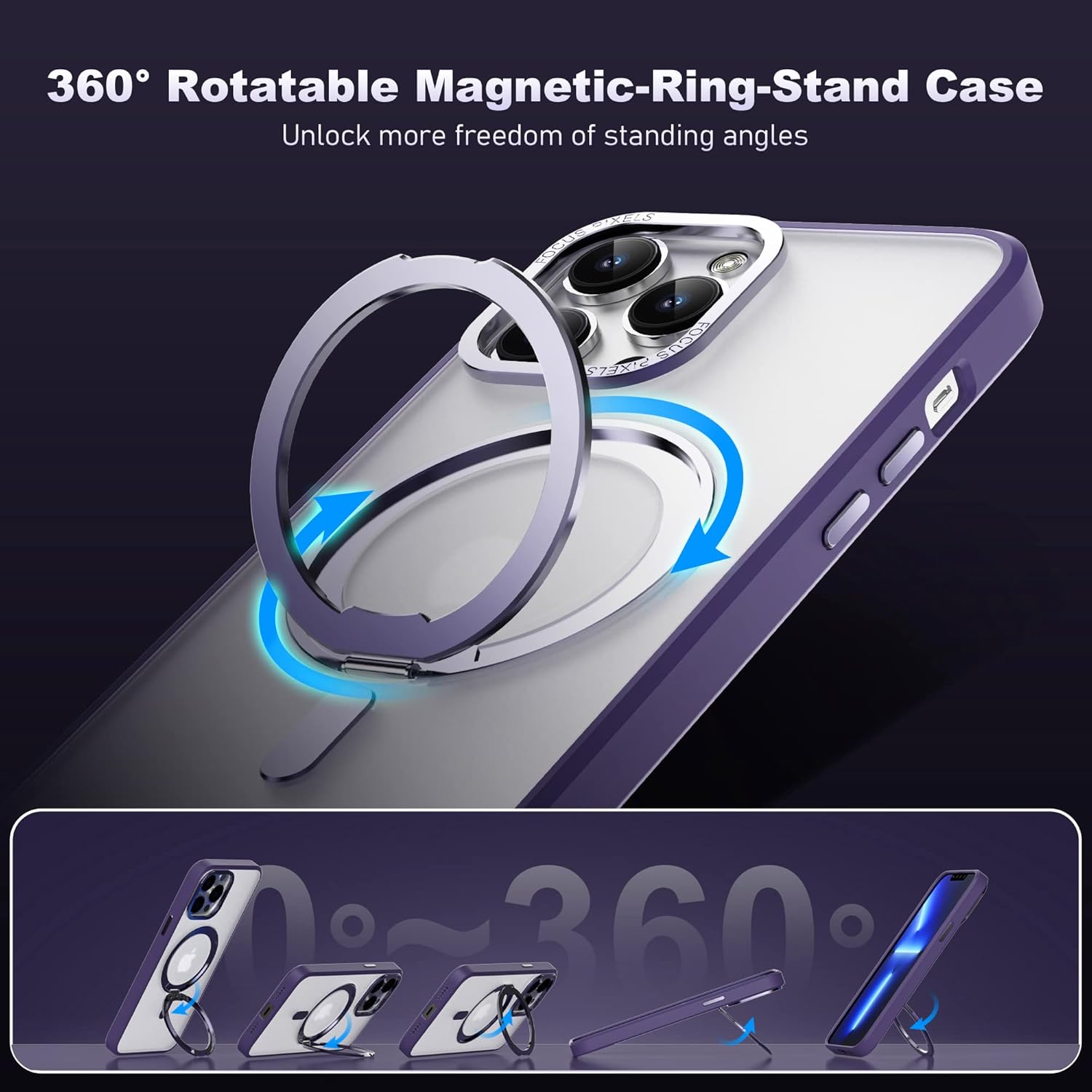 Funda para iPhone 13 Pro de grado militar con soporte de anillo magnético giratorio de 360, carcasa trasera translúcida para iPhone 13 Pro de 6.1